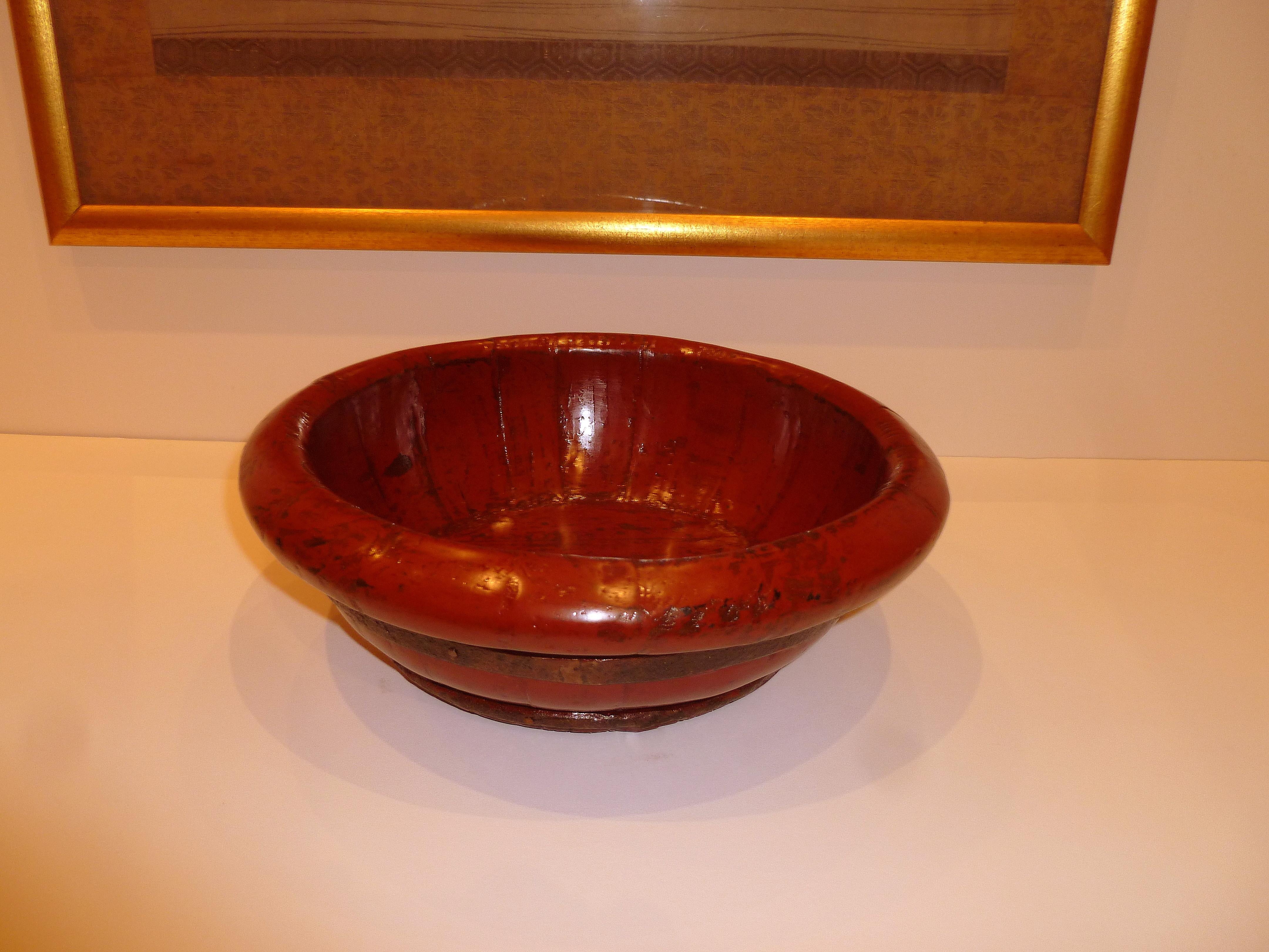 Chinese Red Lacquer Wooden Wedding Bowl For Sale