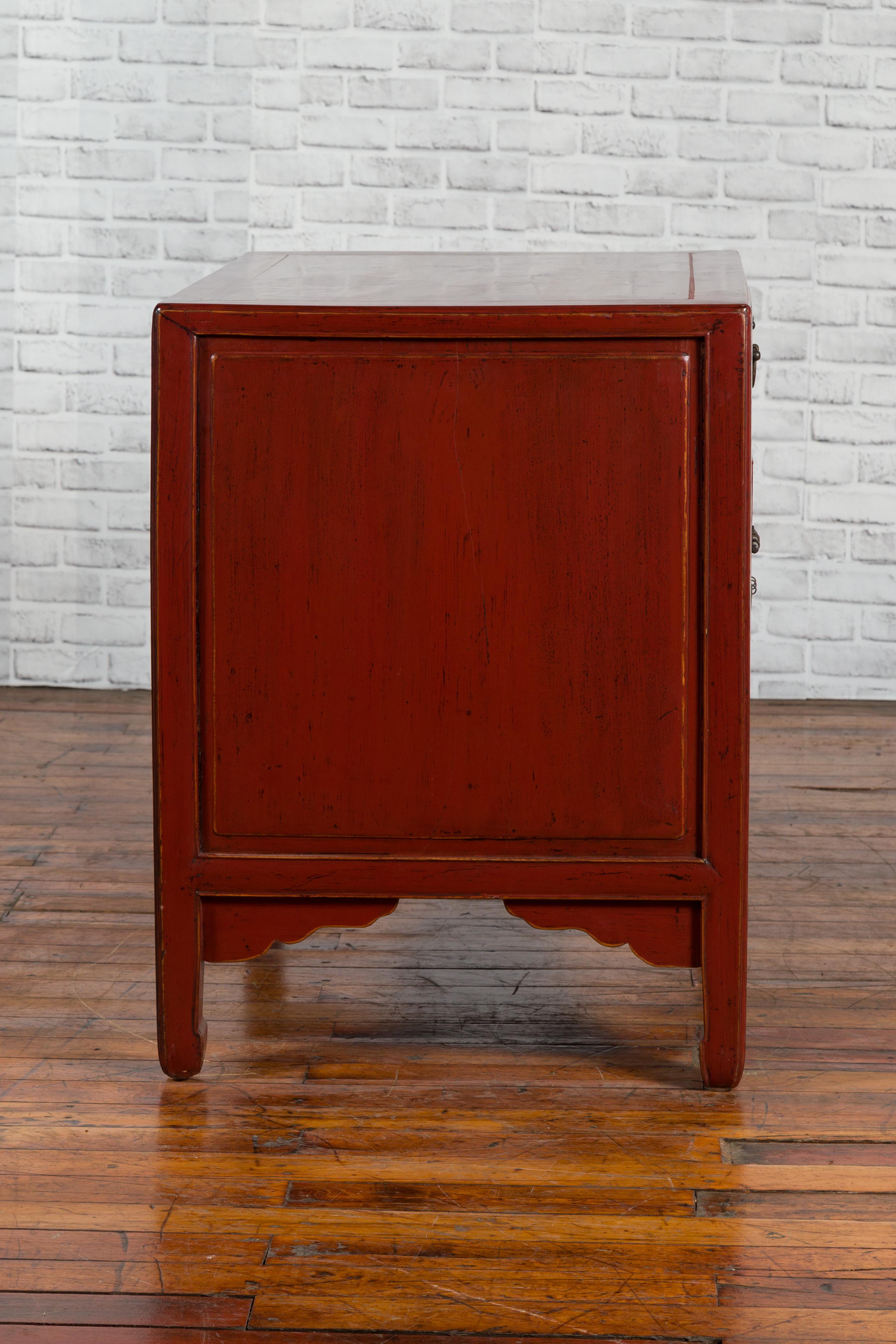 Red Lacquered 19th Century Qing Dynasty Elm Cabinet with Drawers and Doors 7