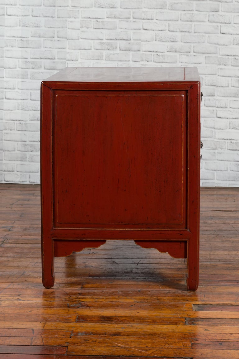 Red Lacquered 19th Century Qing Dynasty Elm Cabinet with Drawers and Doors For Sale 7