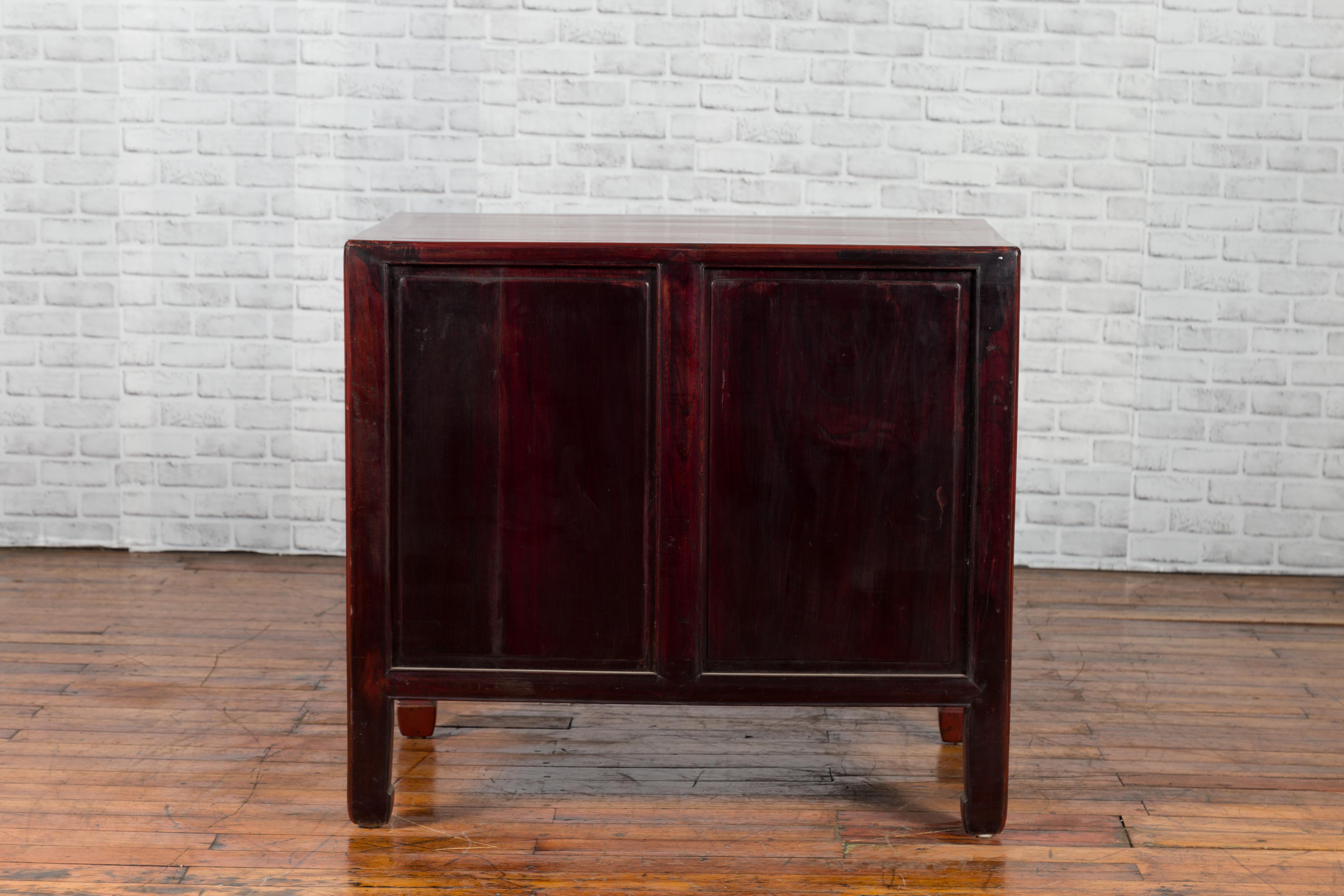 Red Lacquered 19th Century Qing Dynasty Elm Cabinet with Drawers and Doors 8