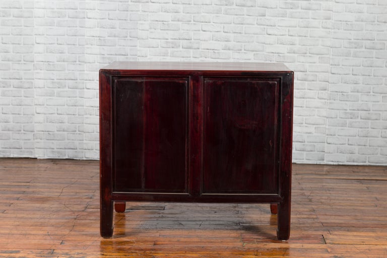 Red Lacquered 19th Century Qing Dynasty Elm Cabinet with Drawers and Doors For Sale 8