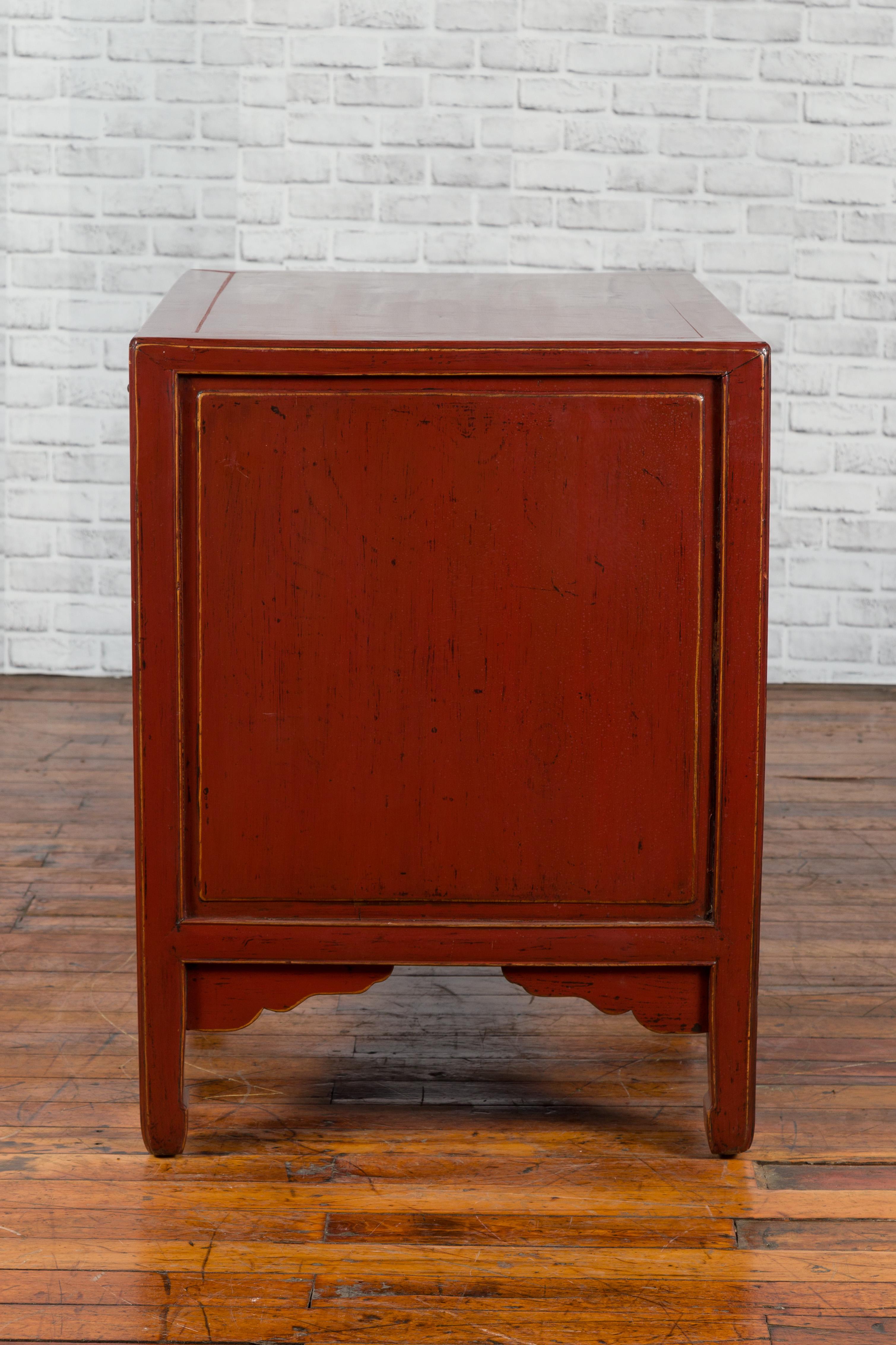 Red Lacquered 19th Century Qing Dynasty Elm Cabinet with Drawers and Doors 9
