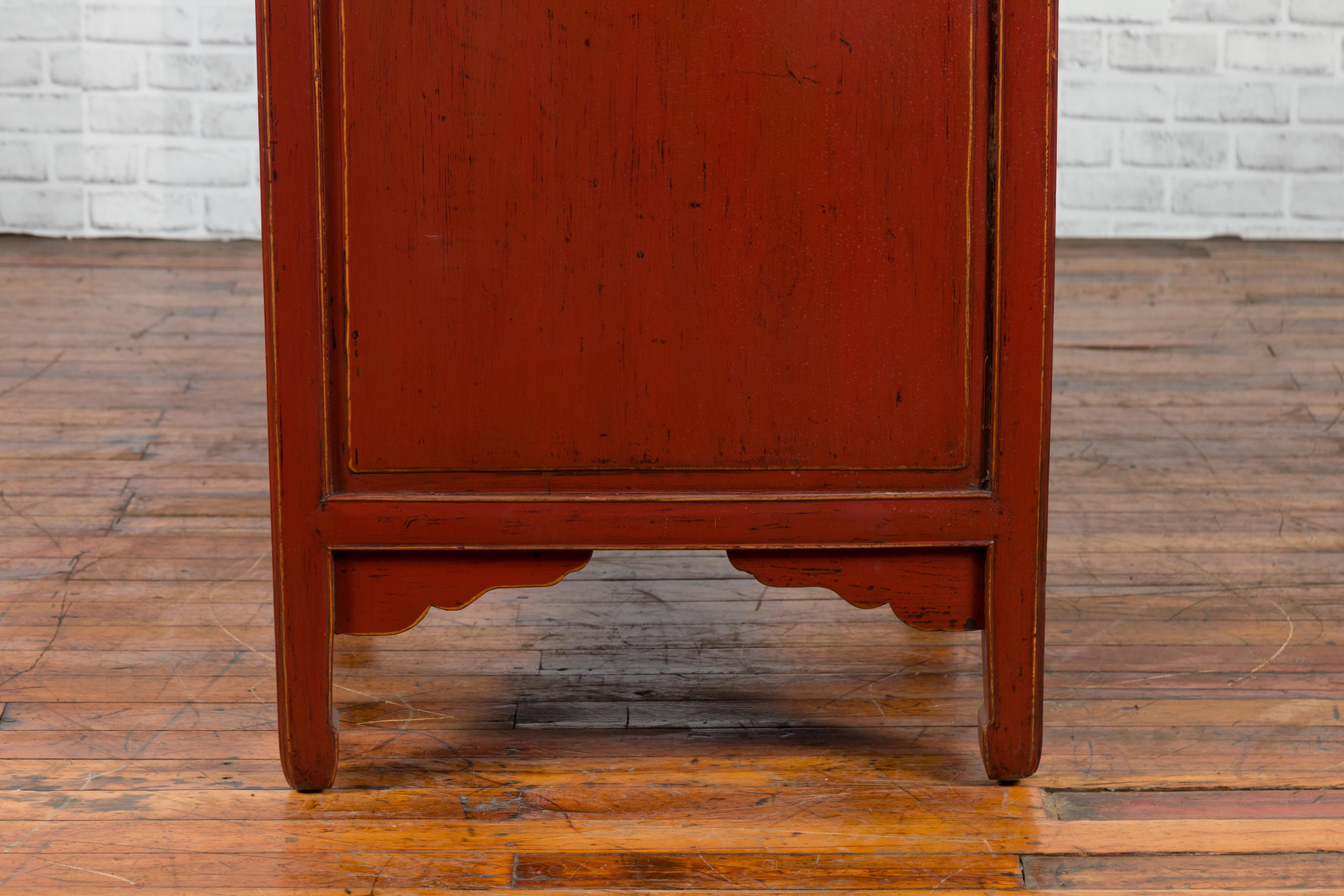 Red Lacquered 19th Century Qing Dynasty Elm Cabinet with Drawers and Doors 10
