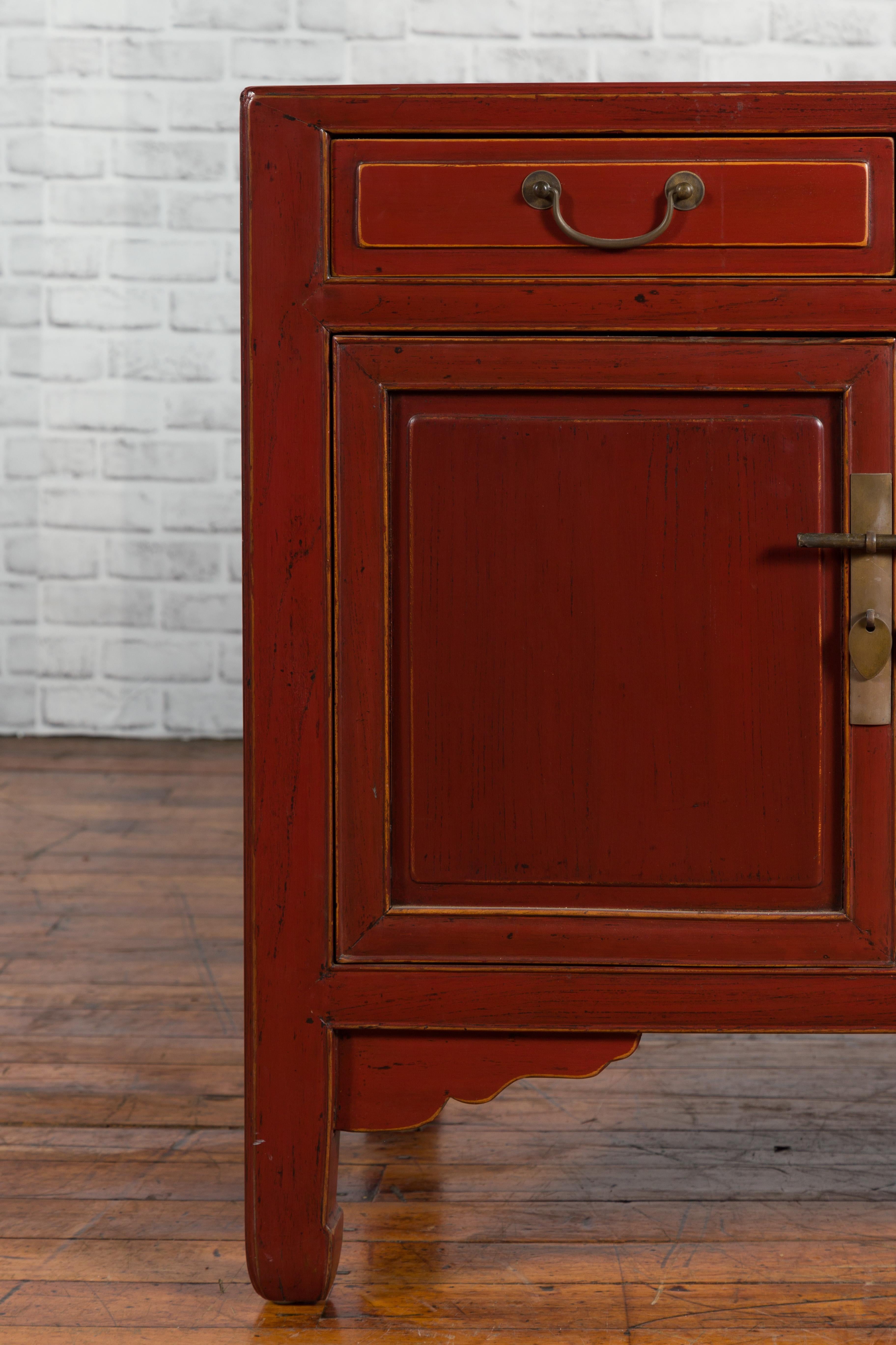 Red Lacquered 19th Century Qing Dynasty Elm Cabinet with Drawers and Doors 5