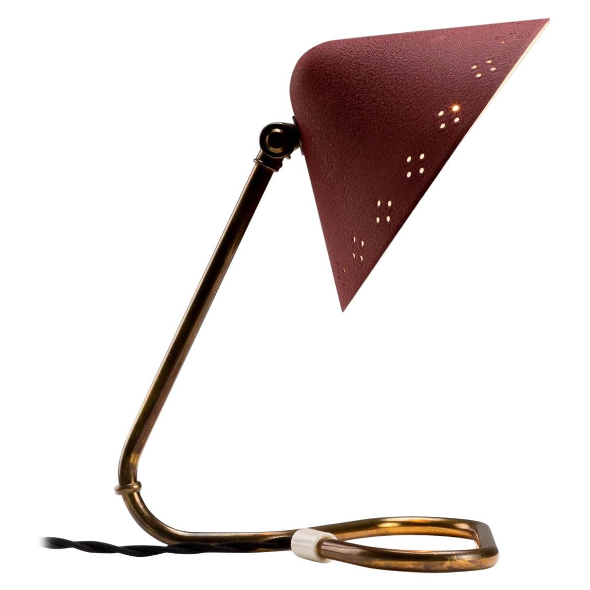 Red Lacquered Aluminium and Brass Table Lamp by Gnosjö Konstsmide, Sweden, 1950s For Sale