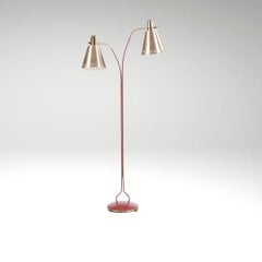 Red Lacquered and Brass Floor Lamp by Eskilstuna Elektro Fabriks AB