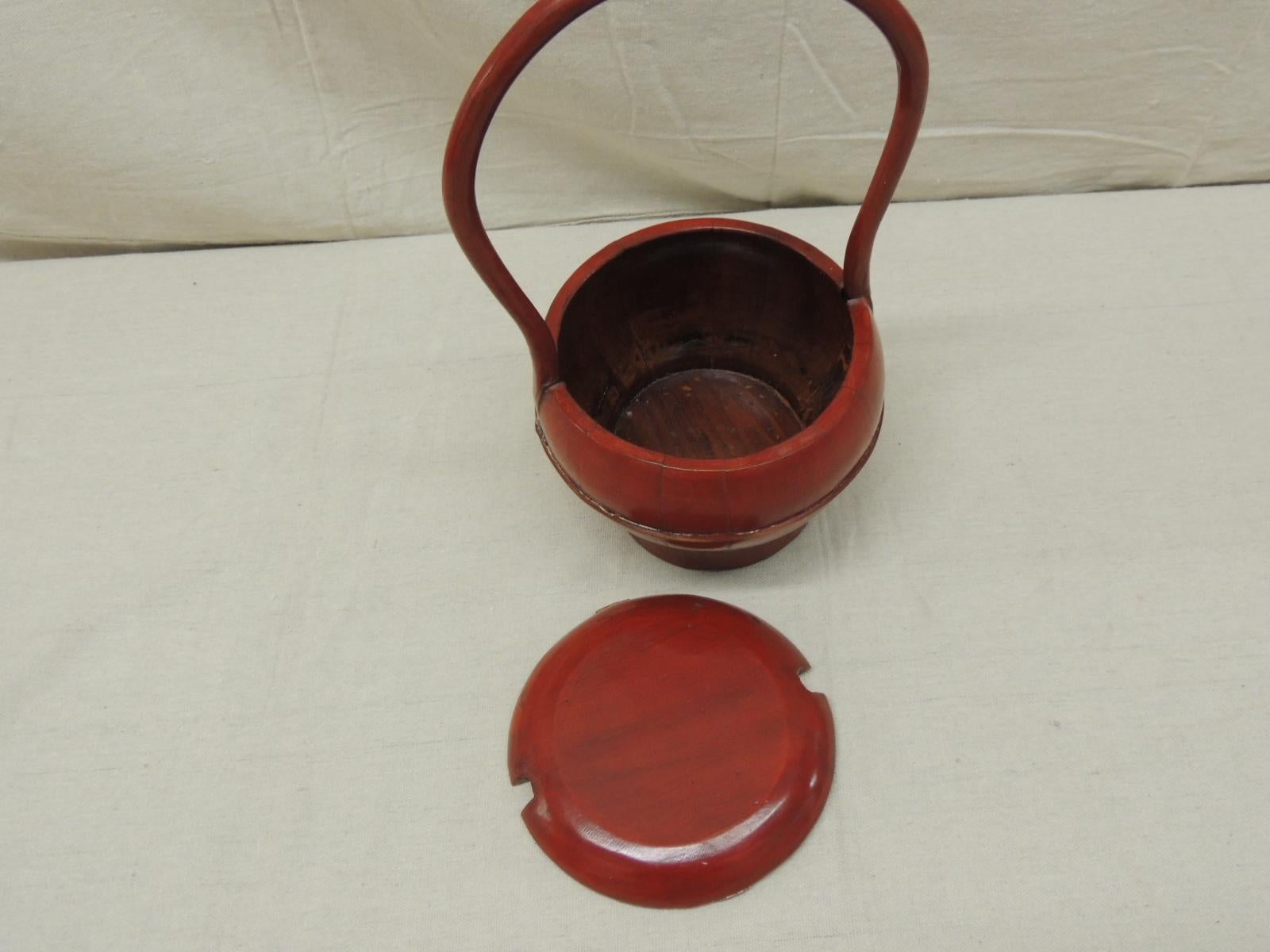 Chinese Red Lacquered Asian Basket with Lid