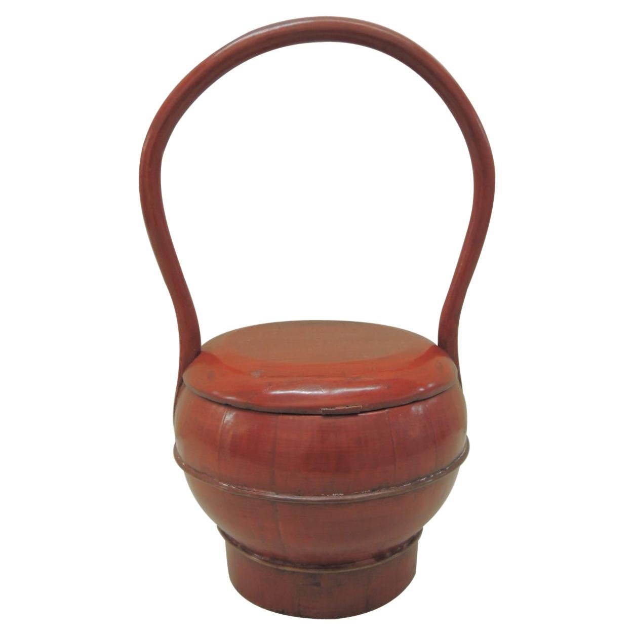 Red Lacquered Asian Basket with Lid