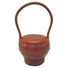 Red Lacquered Asian Basket with Lid