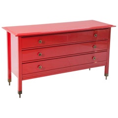 Red Lacquered Chest of Drawers by Carlo de Carli for Sormani
