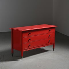Red lacquered chest of drawers Carlo De Carli for Sormani, circa 1963