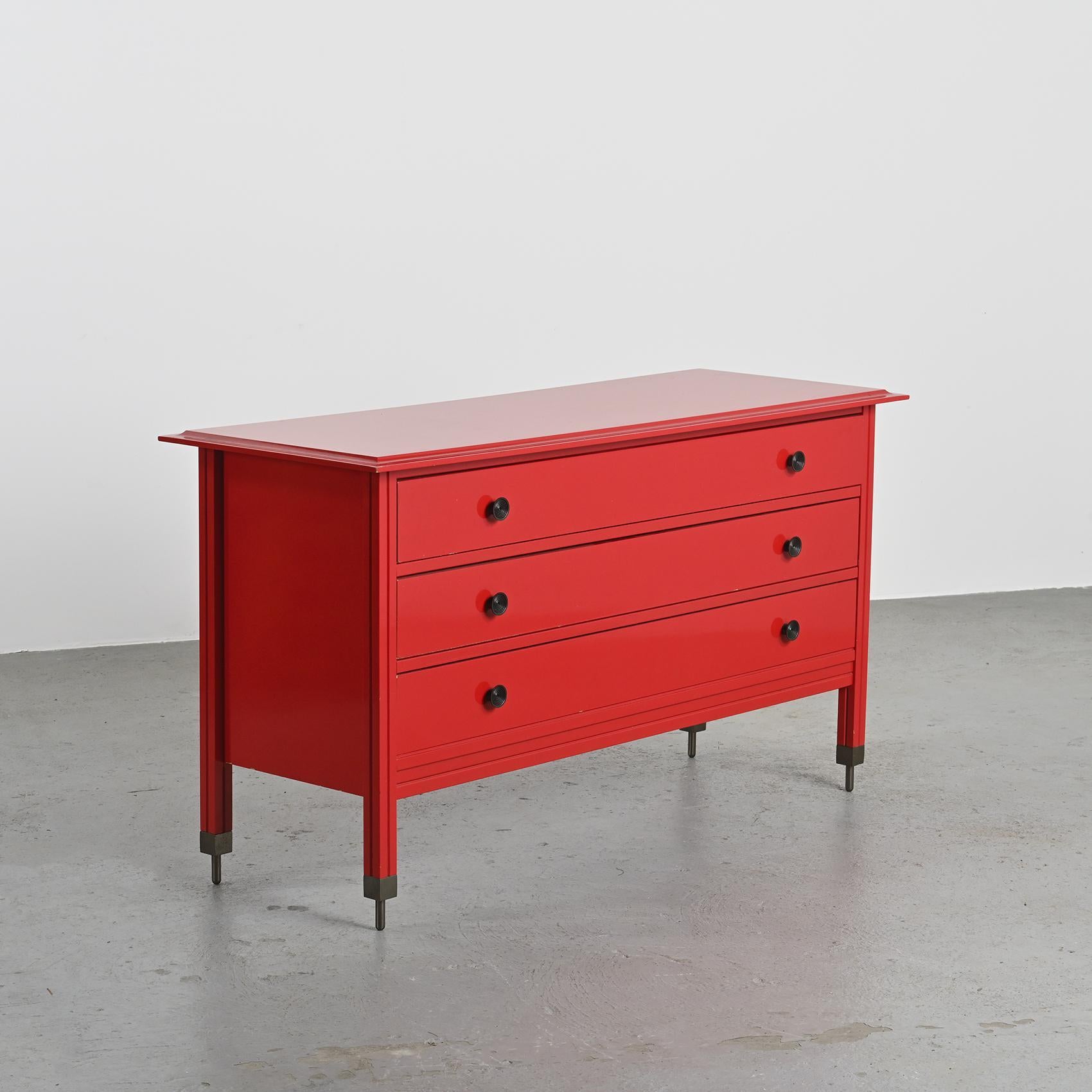 Rot lackierte Kommode Carlo De Carli für Sormani, um 1963 (Holz) im Angebot