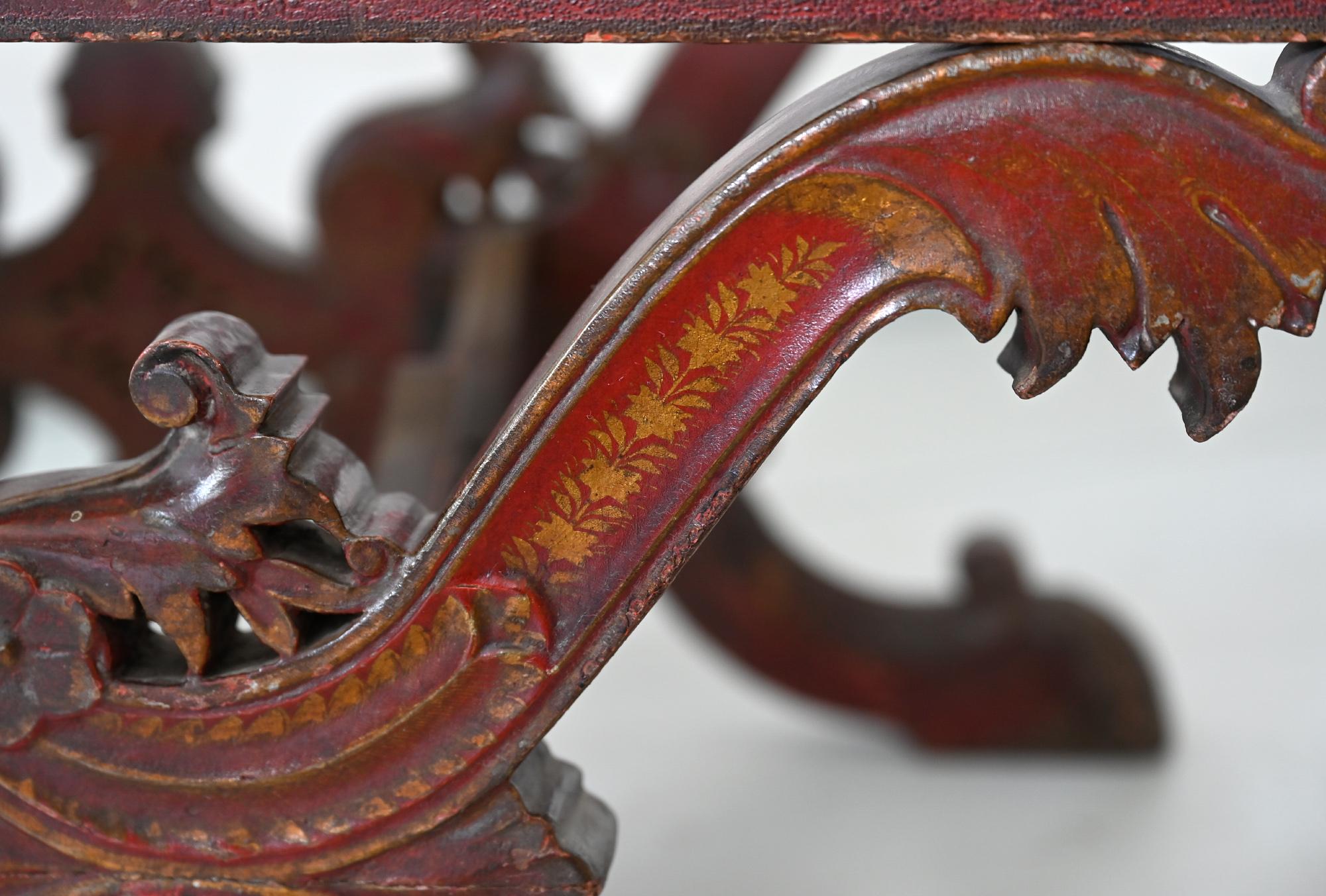 Red Lacquered Chest on Stand 19th Century, British India, 1860 For Sale 6