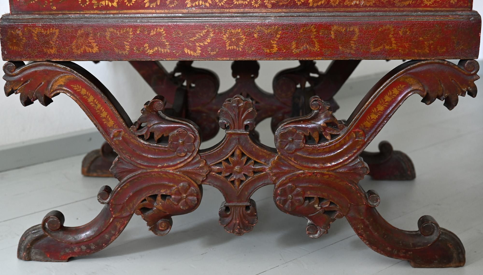 Carved Red Lacquered Chest on Stand 19th Century, British India, 1860 For Sale