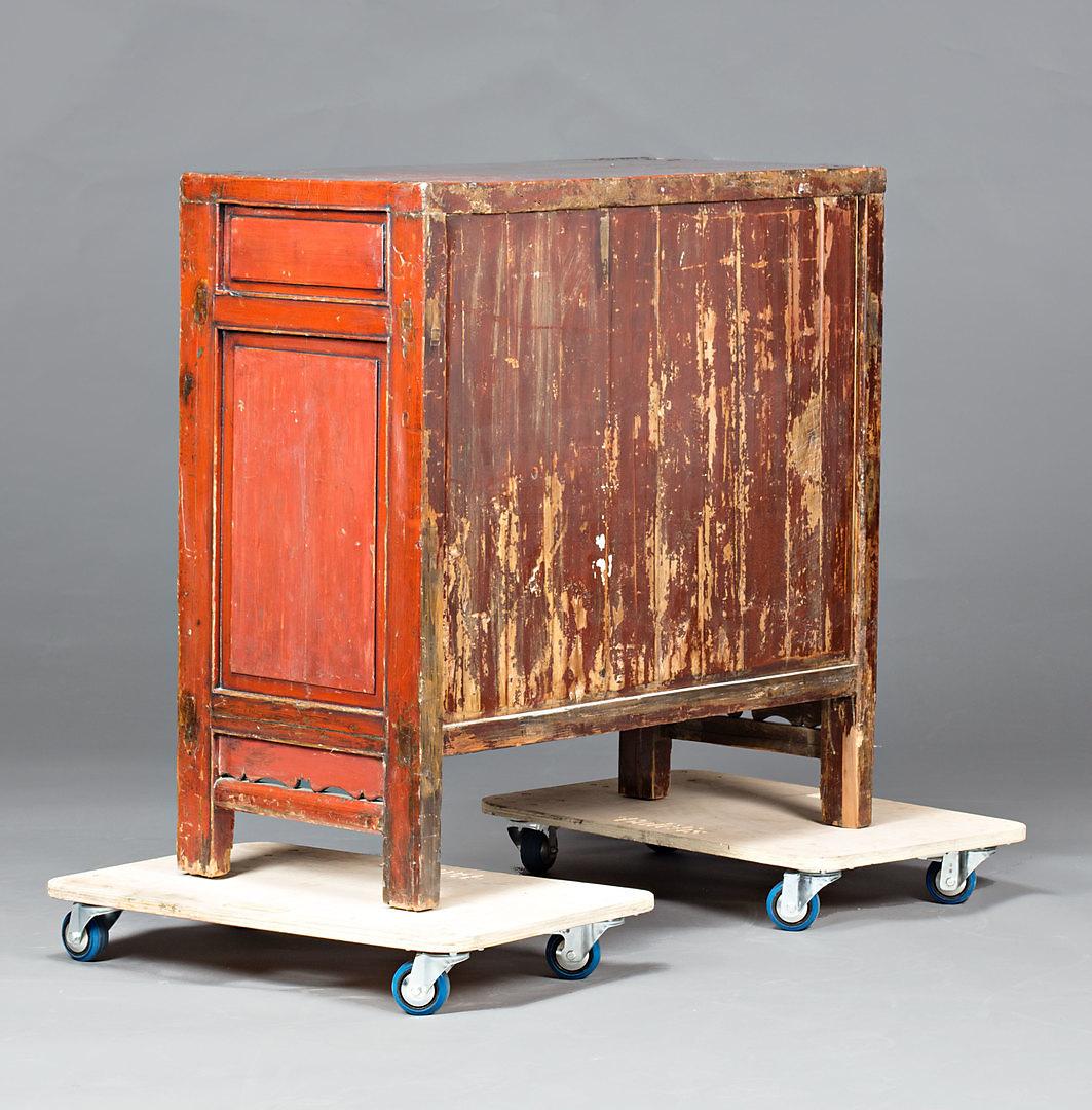 Early 20th Century Red Lacquered Chinese Cabinet from Ningbo