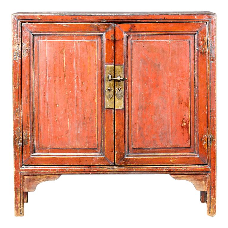 Red Lacquered Chinese Cabinet from Ningbo