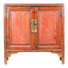 Antique Red Lacquered Chinese Cabinet from Ningbo