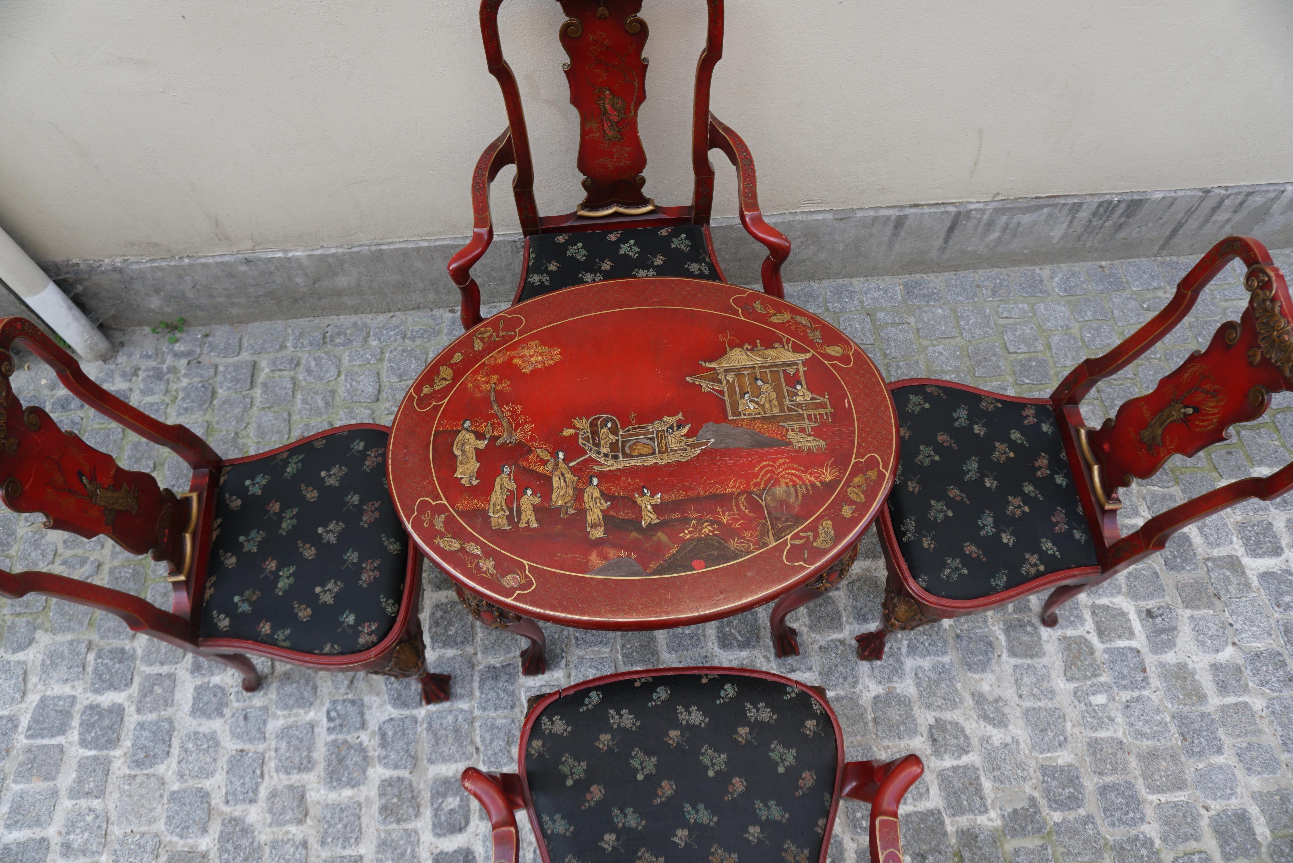 Red Lacquered English Chippendale Living Room Set in Japanese Style For Sale 5