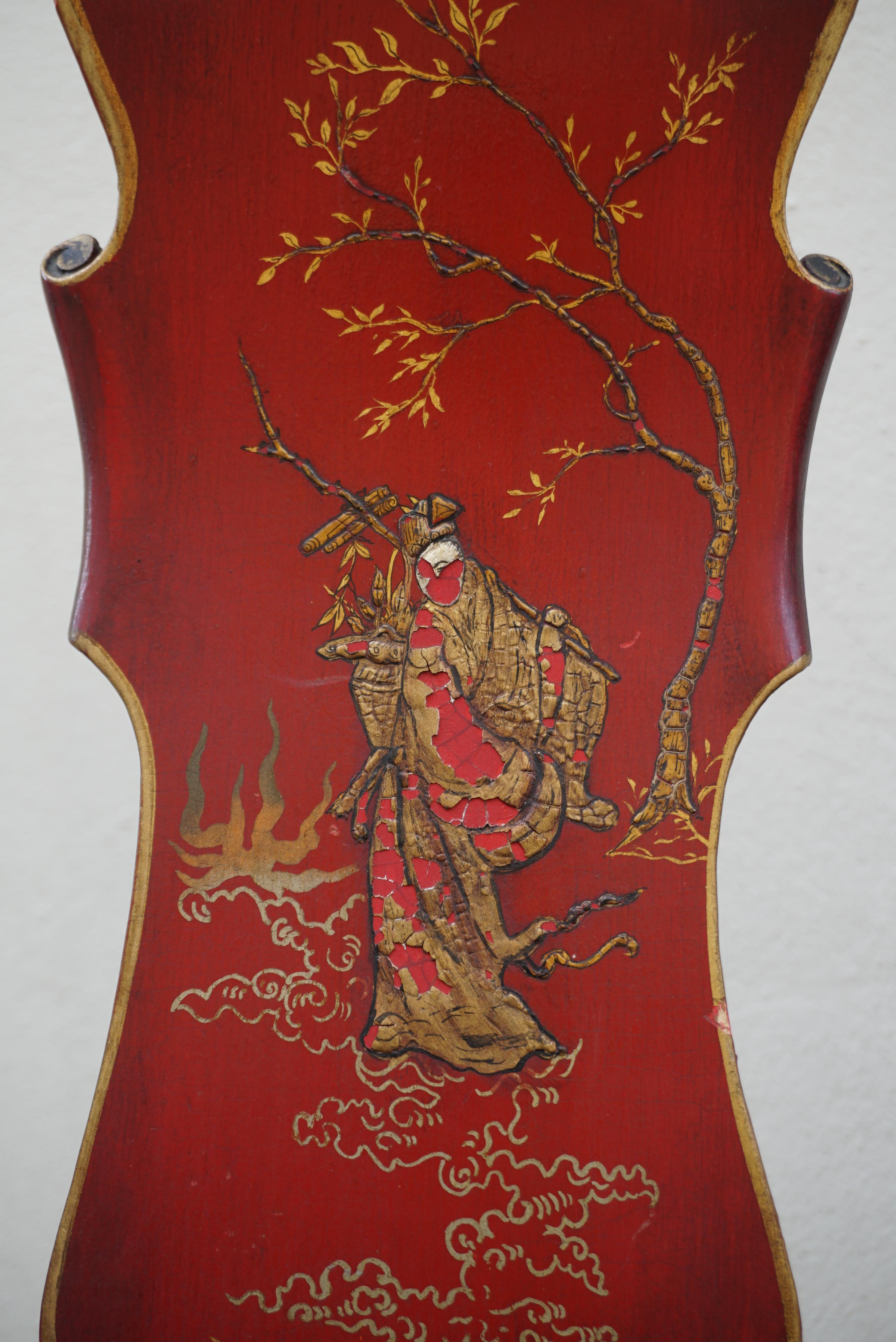 Ensemble de salon Chippendale anglais laqué rouge de style japonais en vente 12