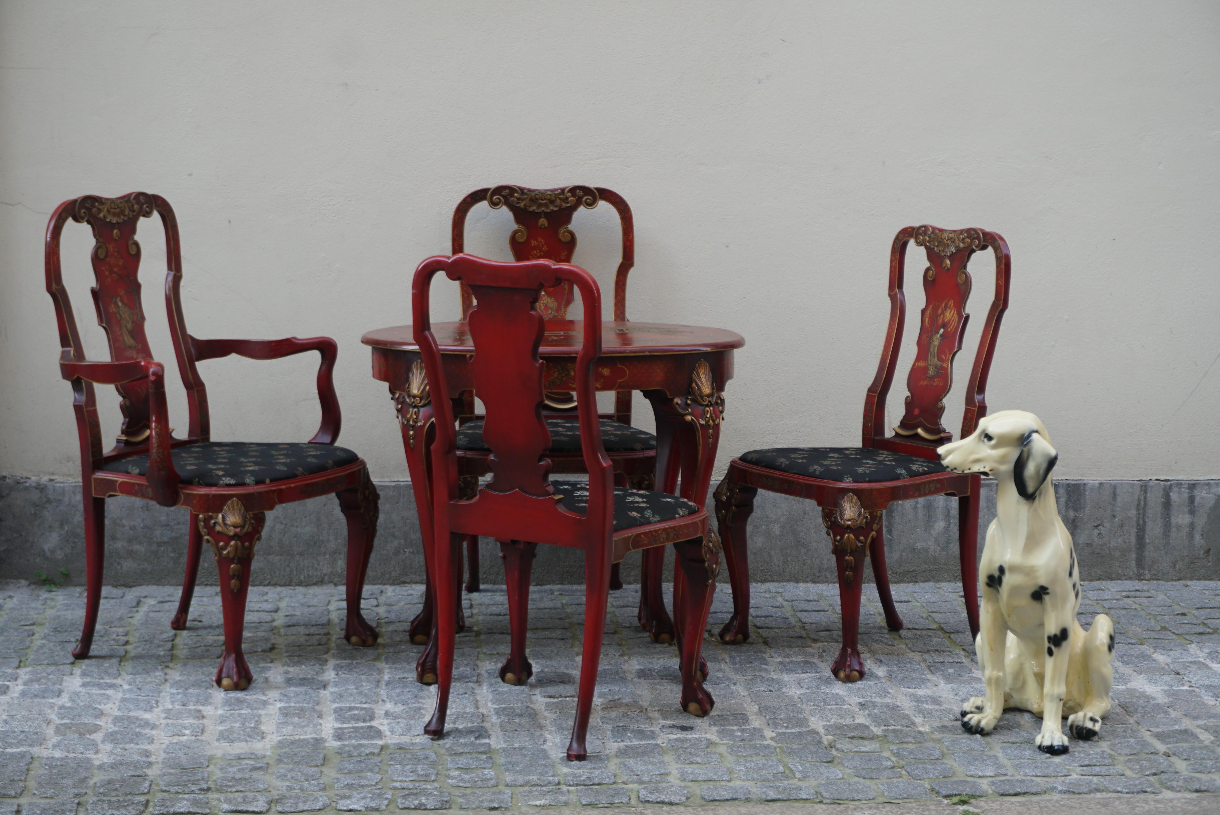 Anglo-Japanese Red Lacquered English Chippendale Living Room Set in Japanese Style For Sale