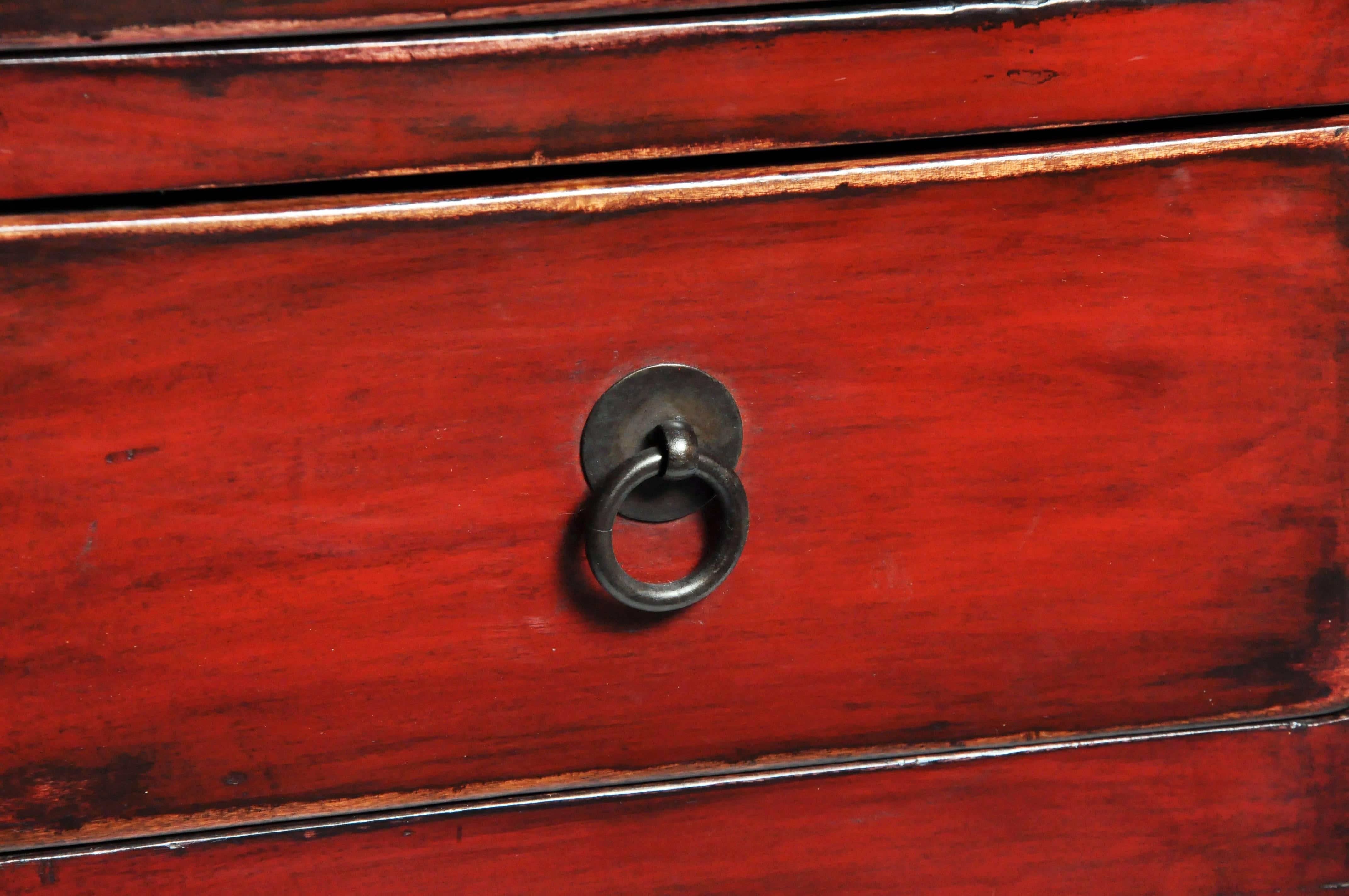 Red-Lacquered Chinese Console Table with Four Drawers 8