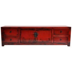 Red Lacquered Chinese Kwang Chest with Four Drawers