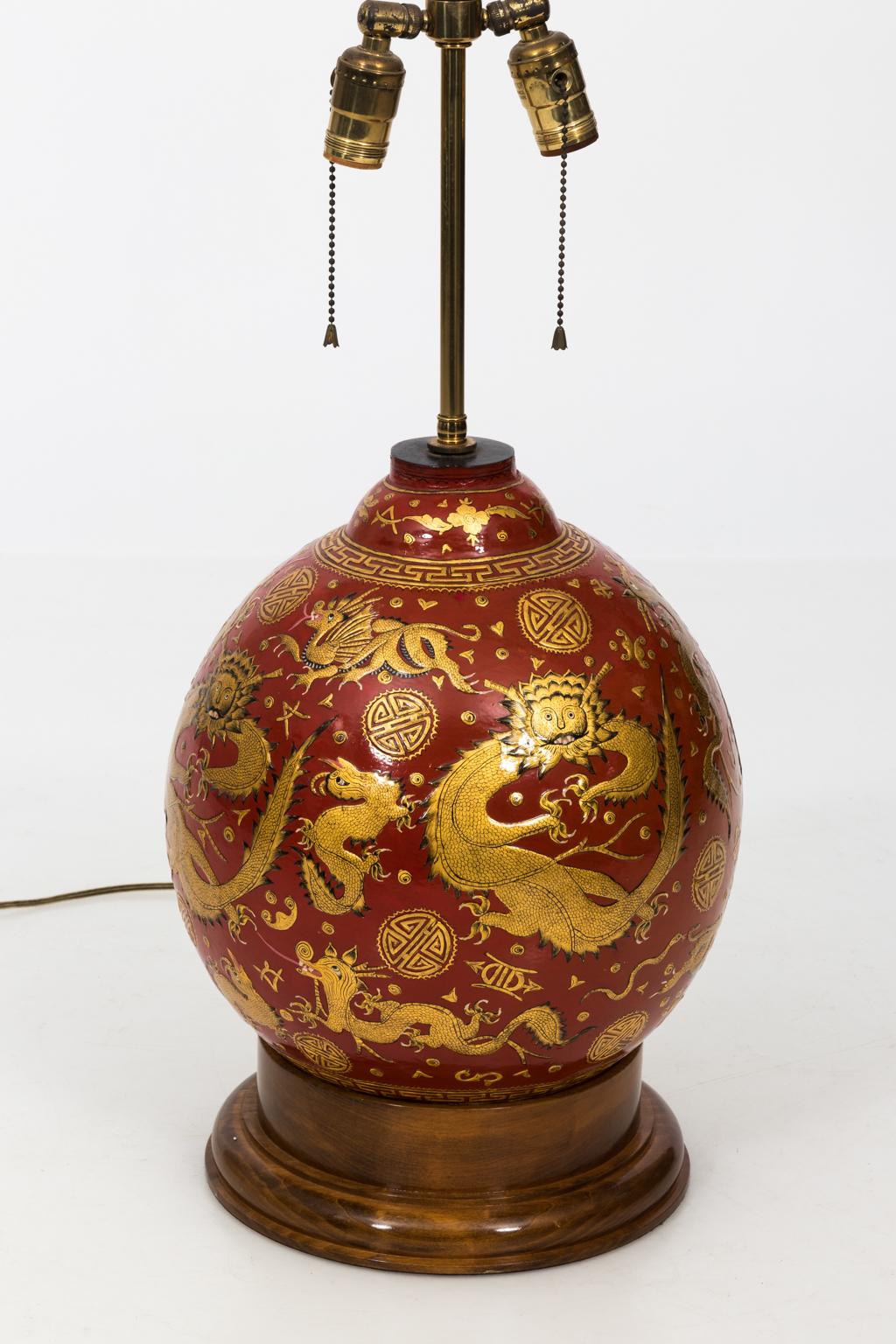 Red Lacquered Chinese Lamp For Sale 17