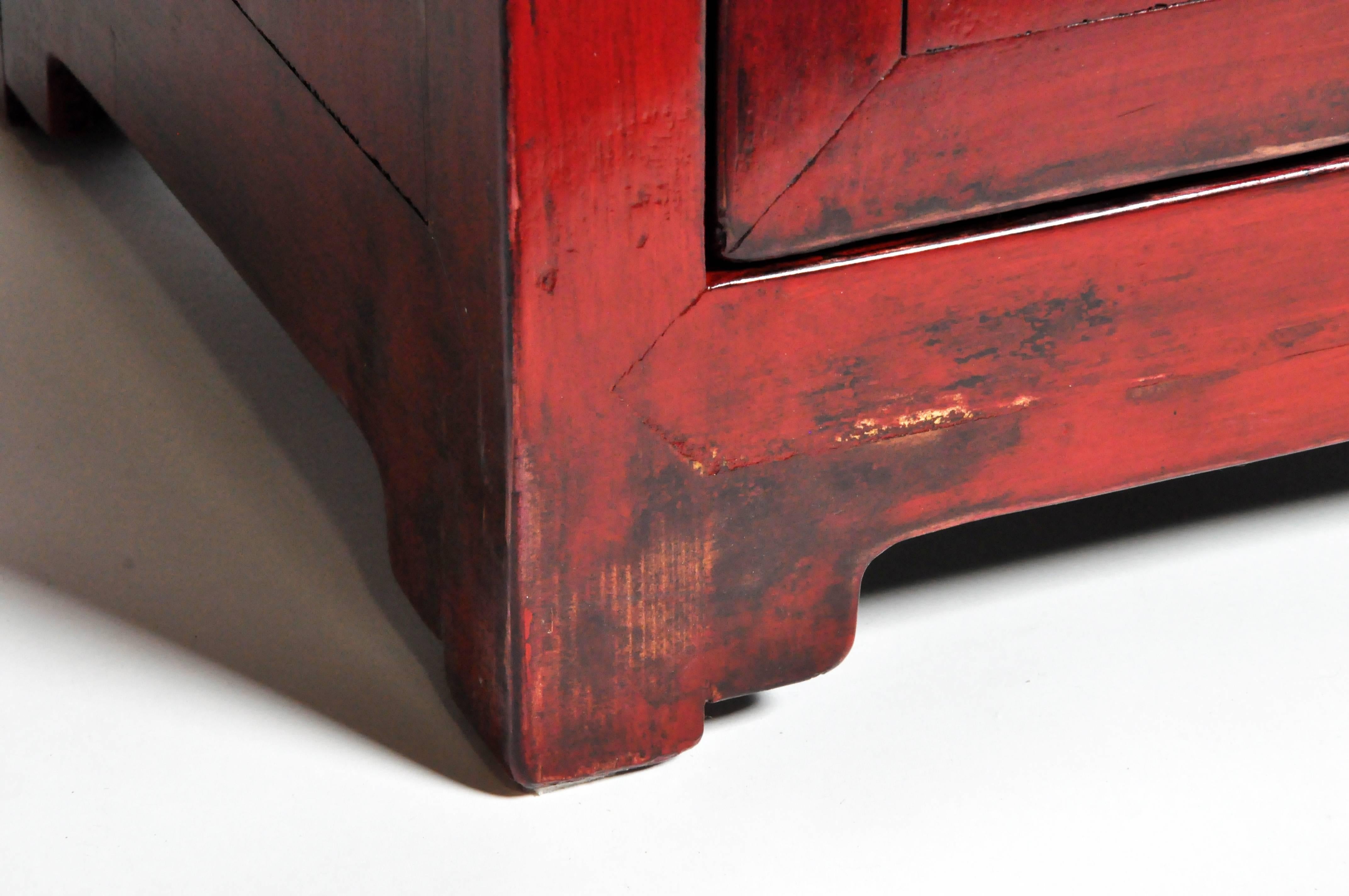 Red Lacquered Chinese Low Chest with Three Shelves 11