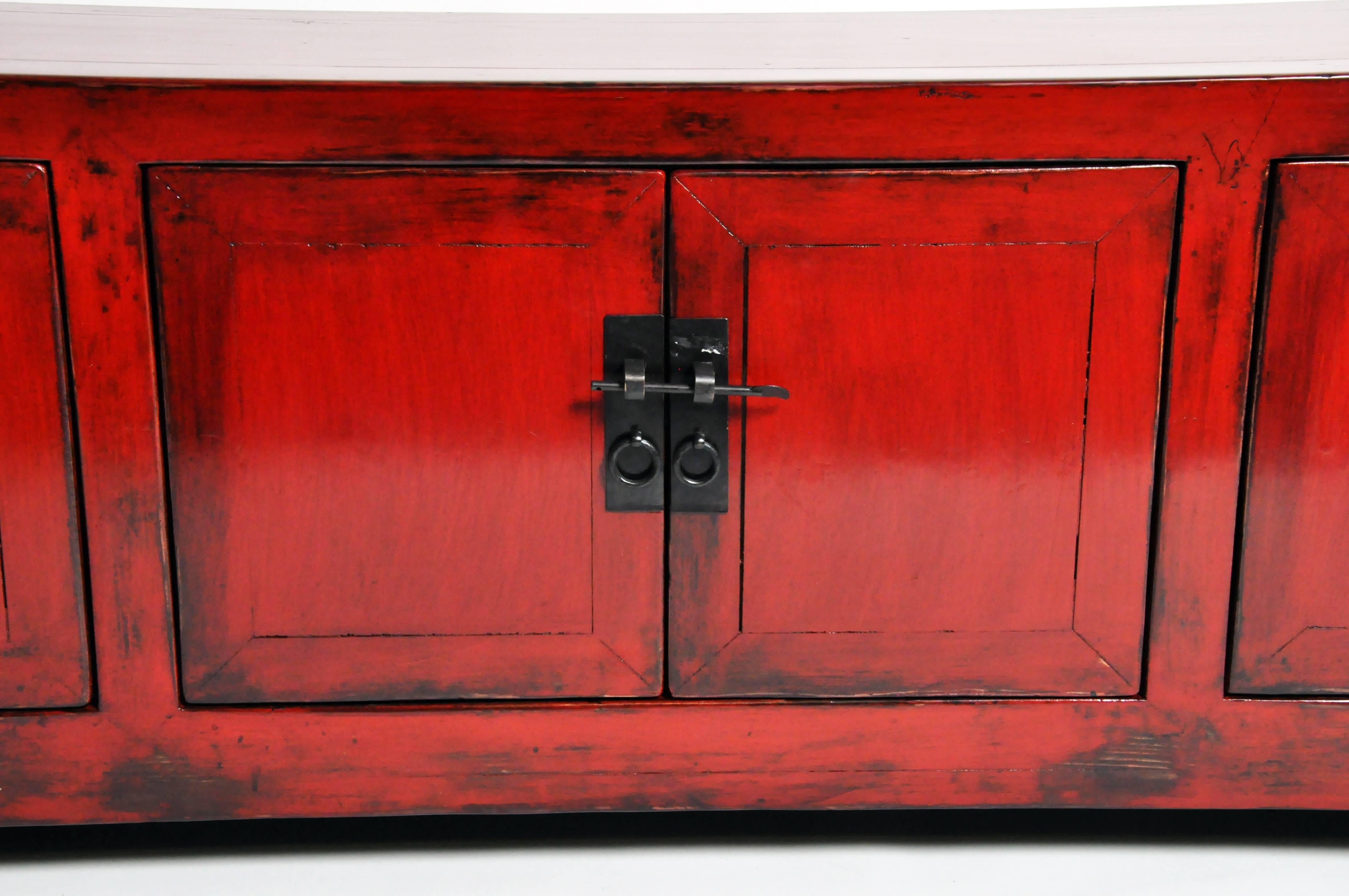 Red Lacquered Chinese Low Chest with Three Shelves 3