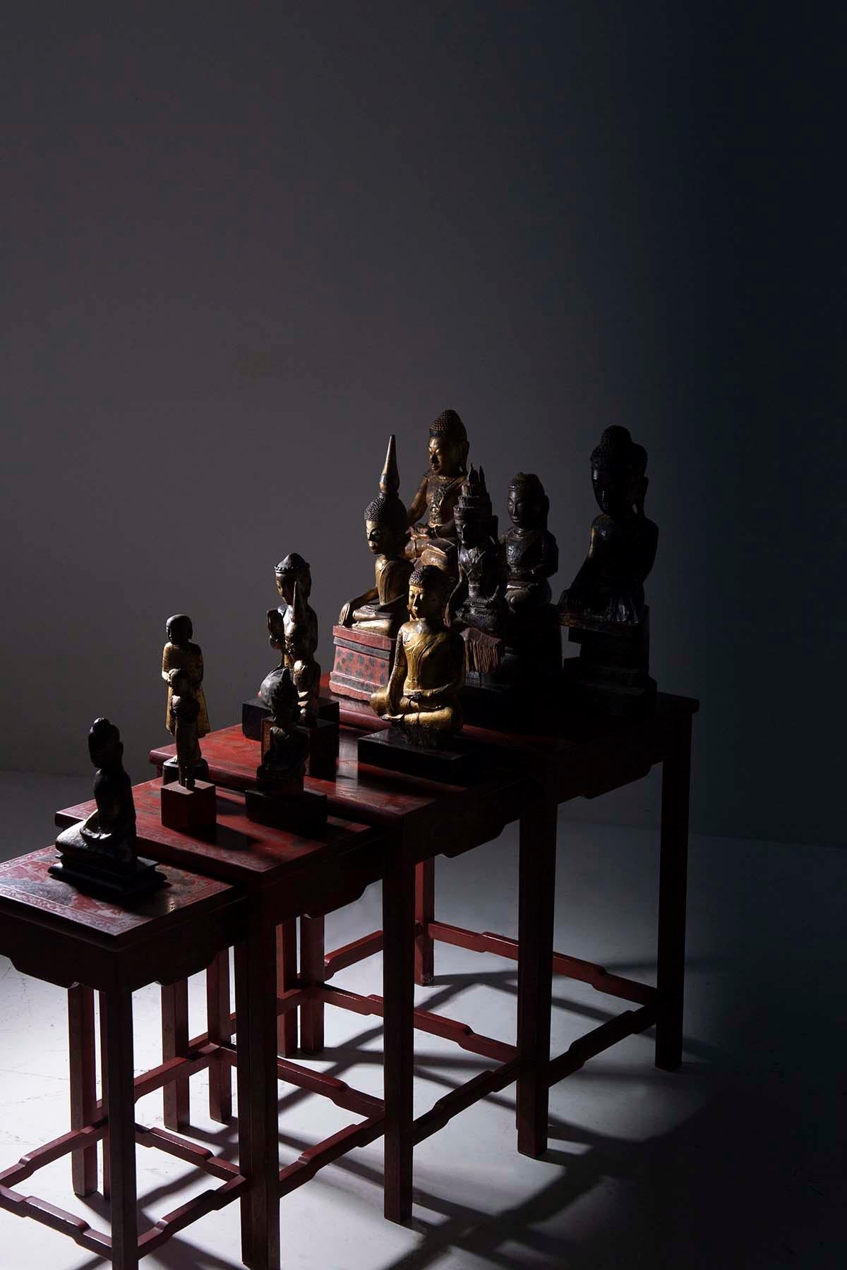 Chinois nid de table quartetto chinois laqué rouge 19-20e siècle en vente
