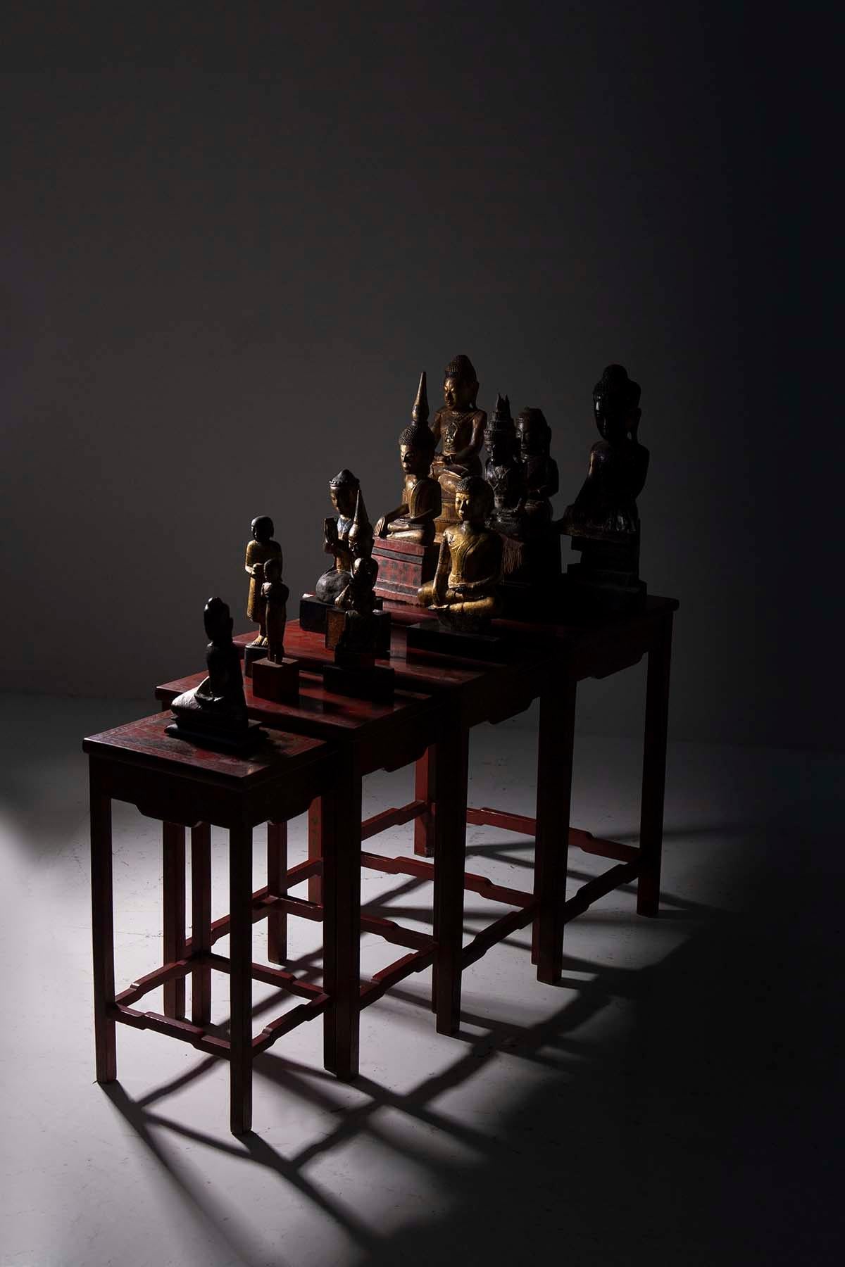 nid de table quartetto chinois laqué rouge 19-20e siècle en vente 1