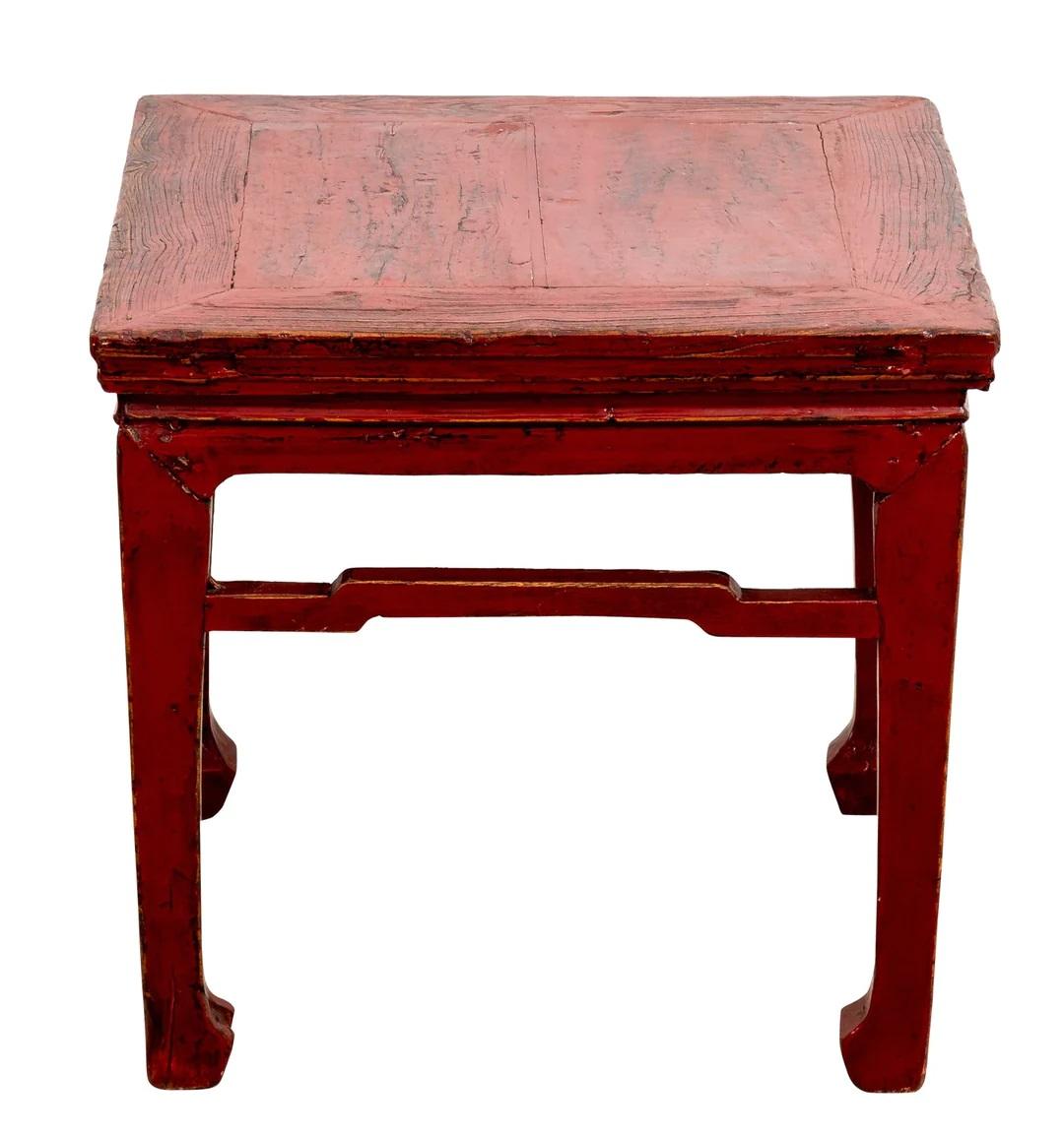 Hardwood Red Lacquered Chinese Side Table For Sale