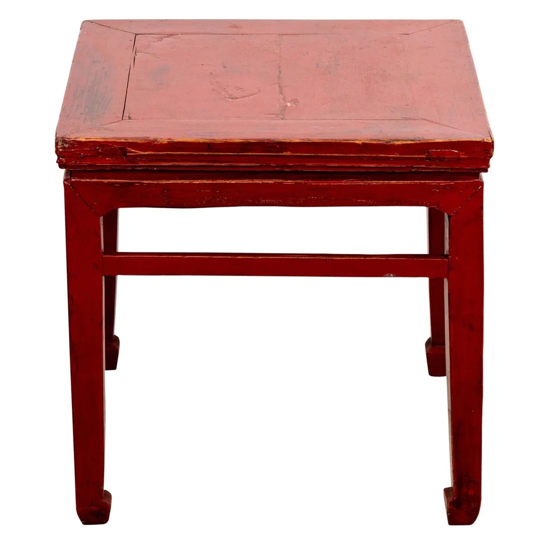 Hardwood Red Lacquered Chinese Side Table For Sale