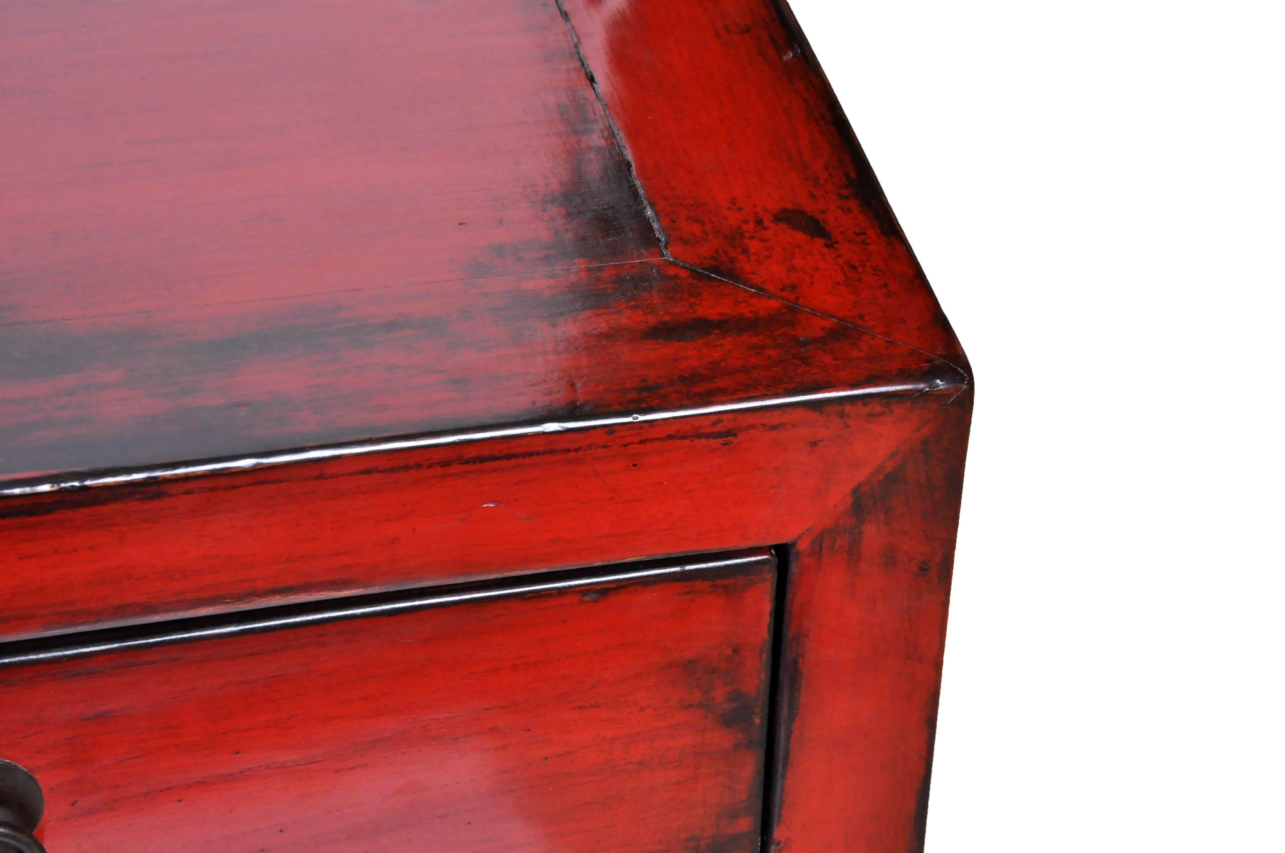 Red Lacquered Chinese Sideboard with Five Drawers and Three Shelves 2