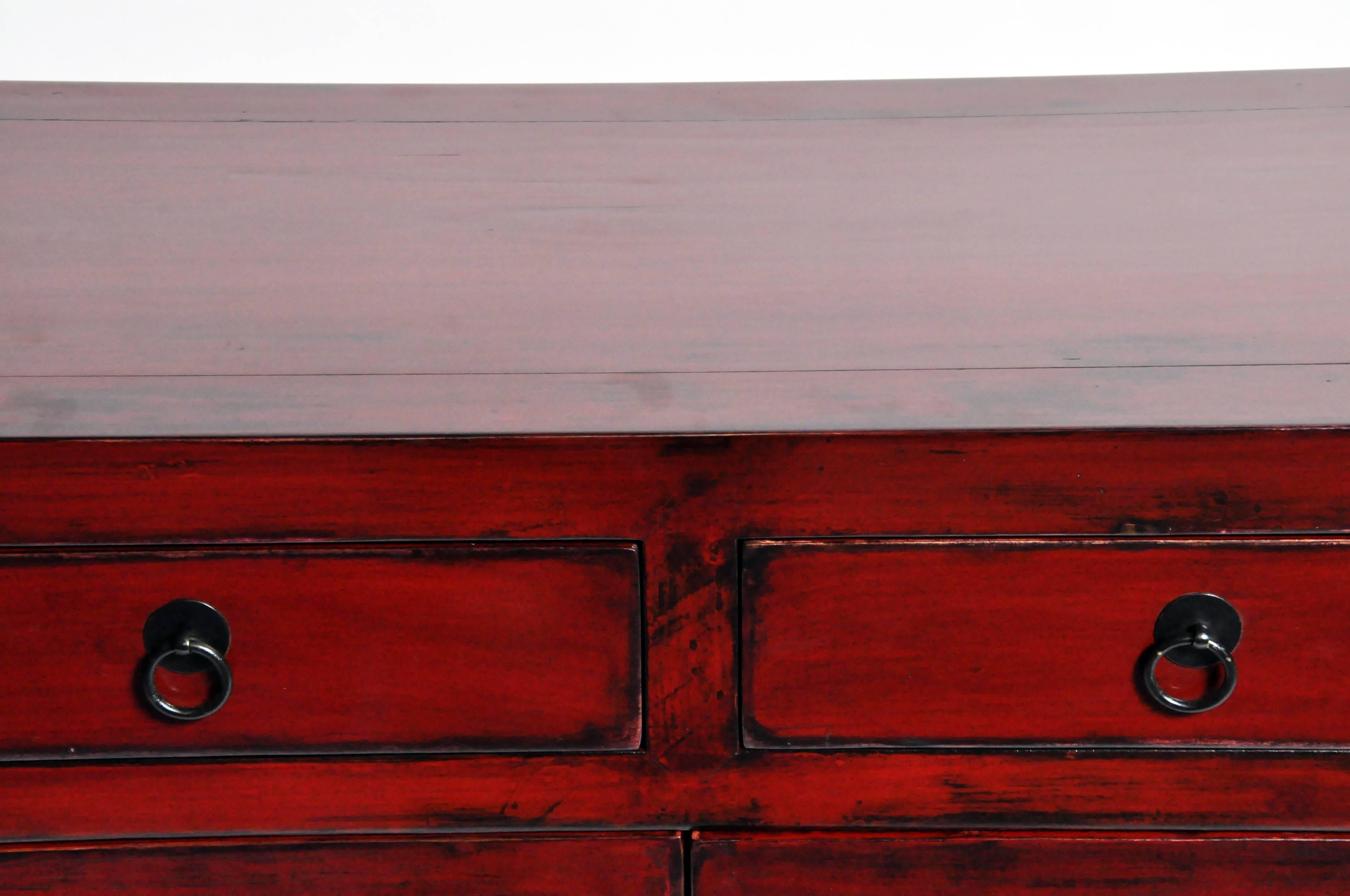 Red Lacquered Chinese Sideboard with Four Drawers and Bi-Folding Doors 6