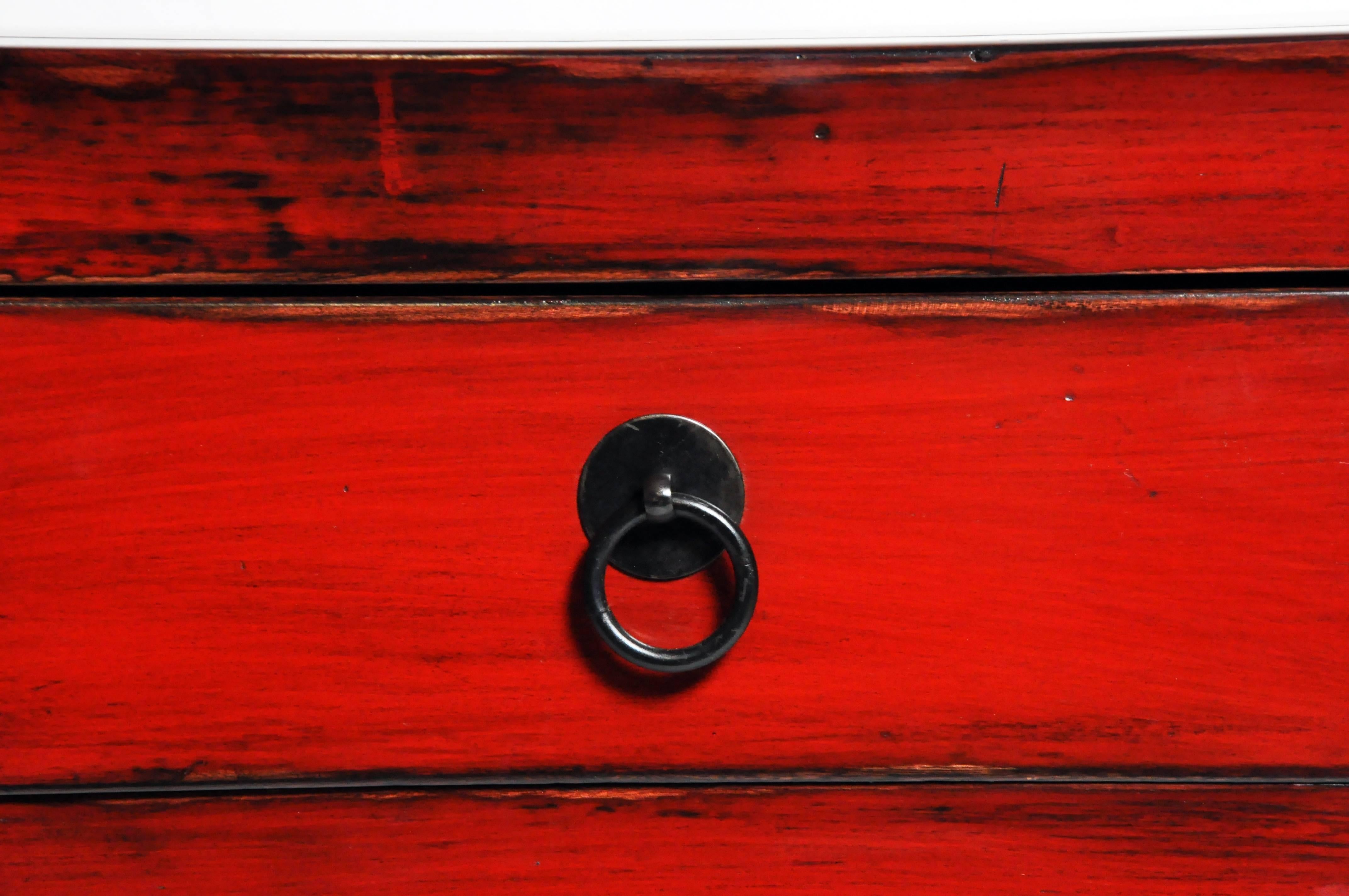 Red Lacquered Chinese Sideboard with Four Drawers 7