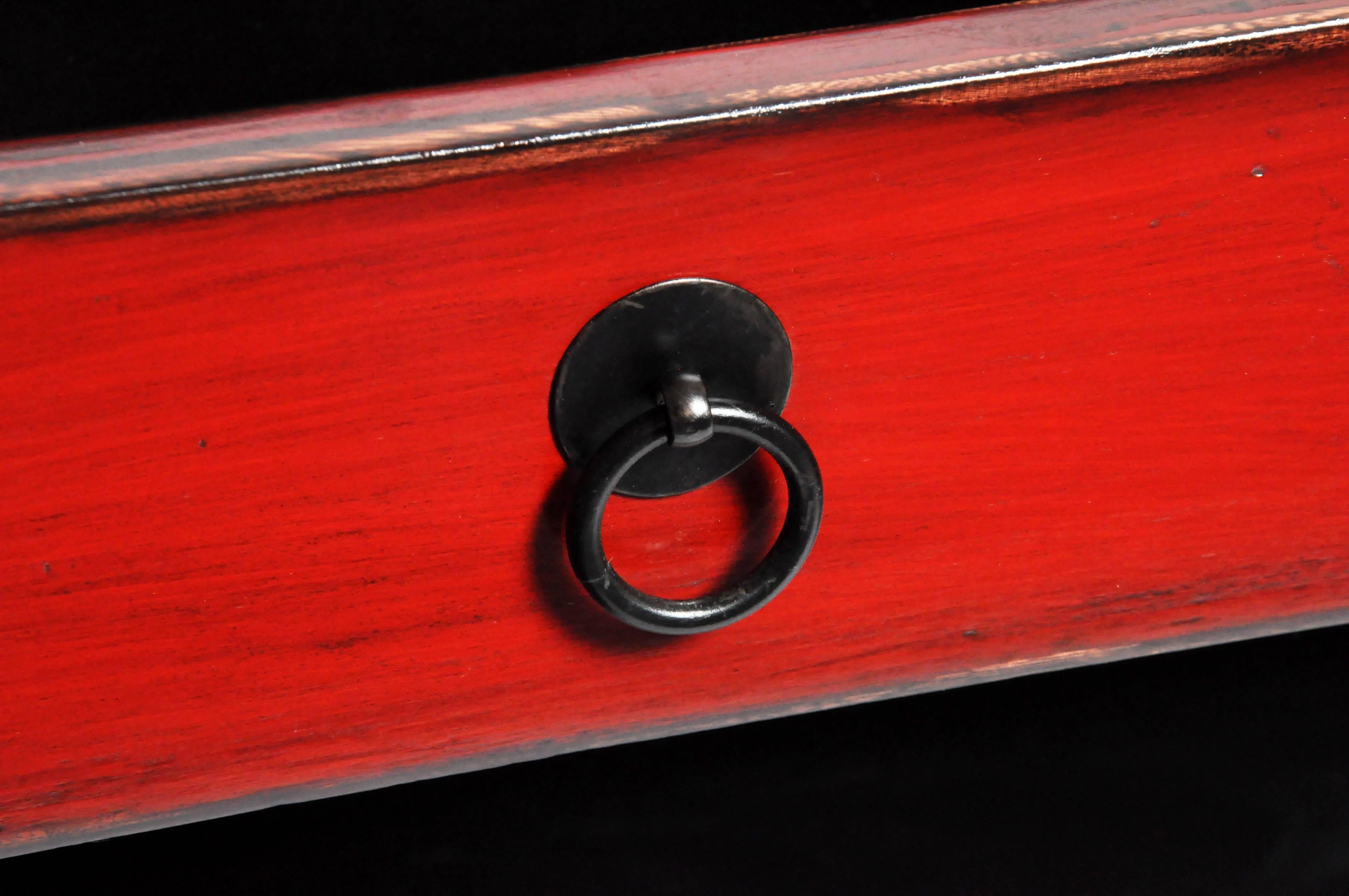 Red Lacquered Chinese Sideboard with Four Drawers 14