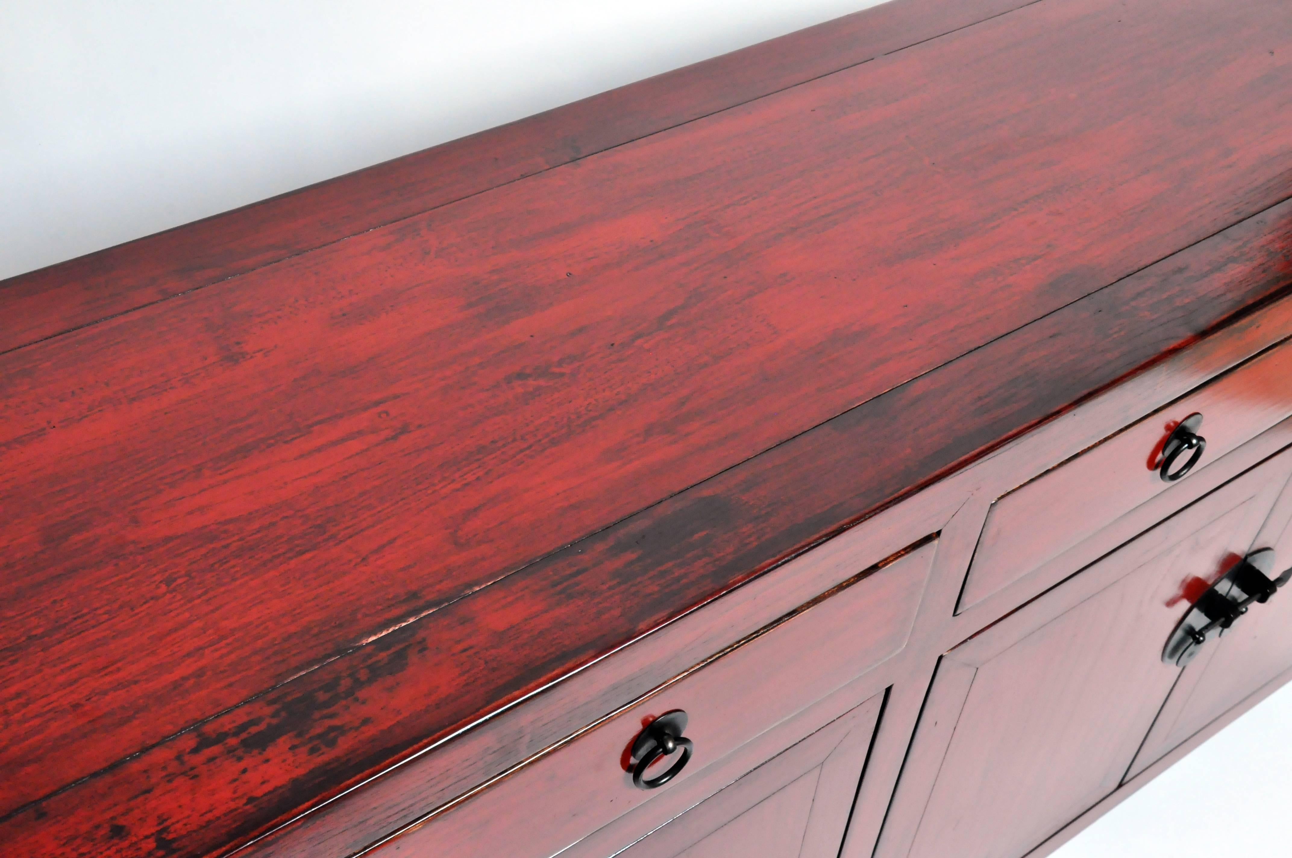 Red Lacquered Chinese Sideboard with Four Drawers 3