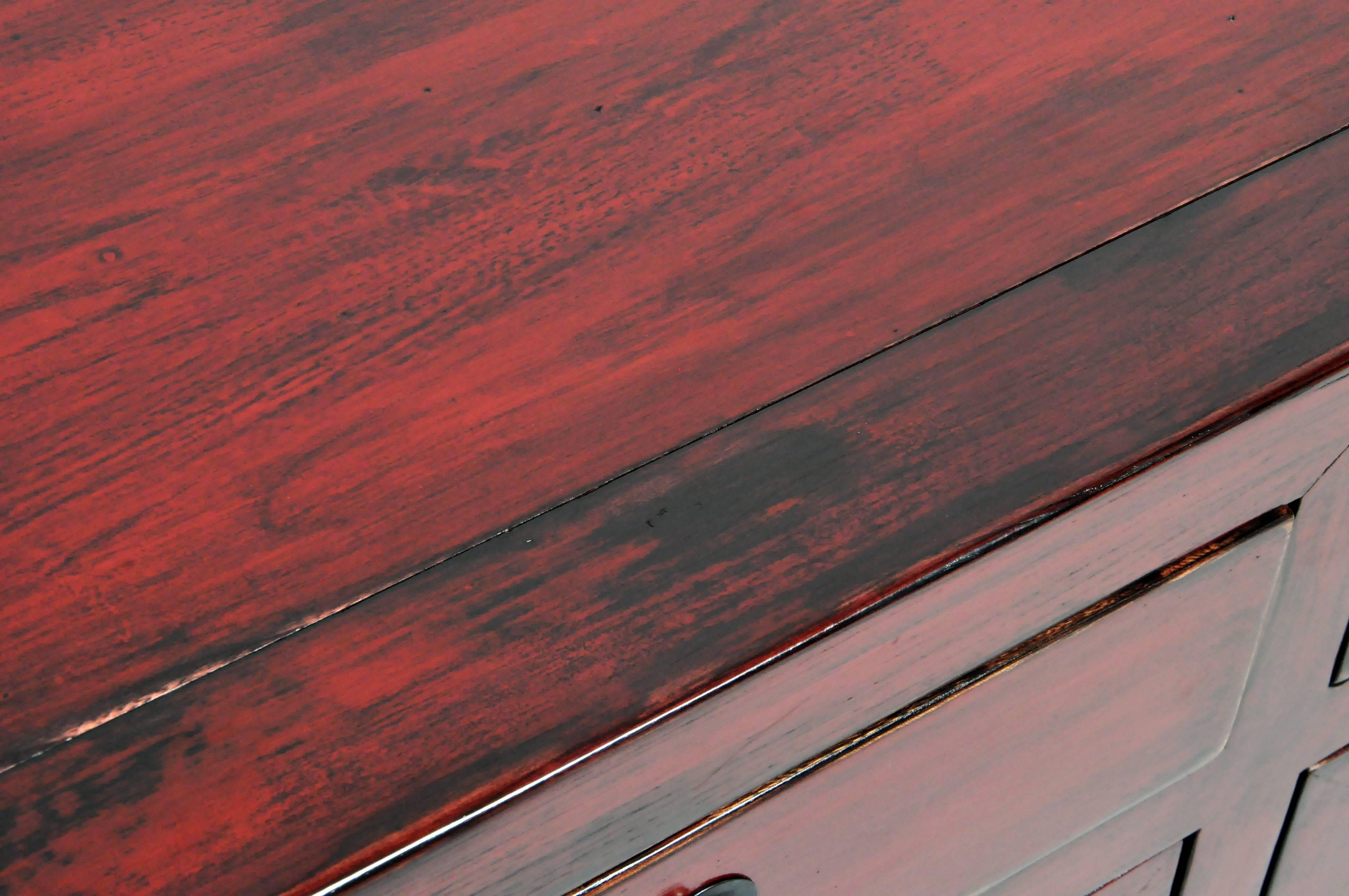 Red Lacquered Chinese Sideboard with Four Drawers 2