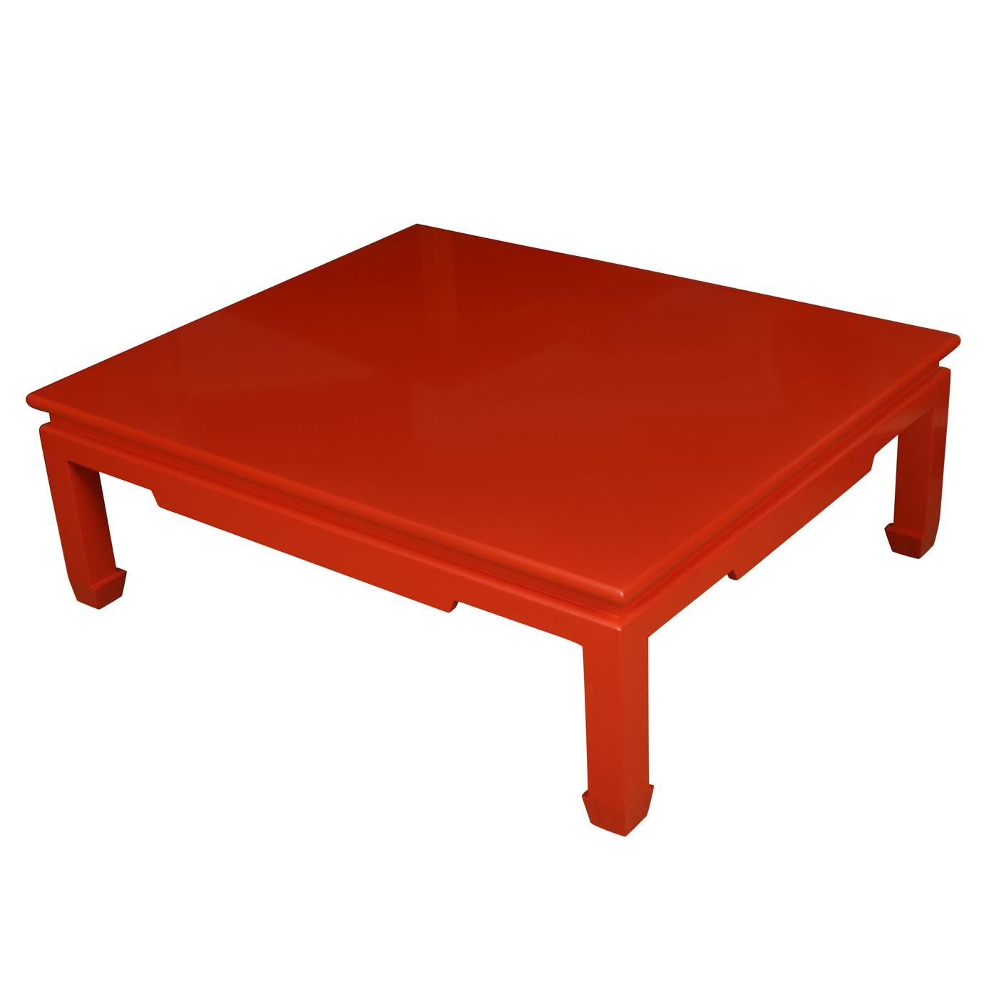 Red lacquered, almost square chinois coffee table.