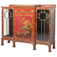 Antique Red Lacquered Chinoiserie Breakfront Low Cabinet by Hille, England, circa 1920
