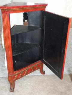 Red Lacquered Chinoiserie Corner Cabinet