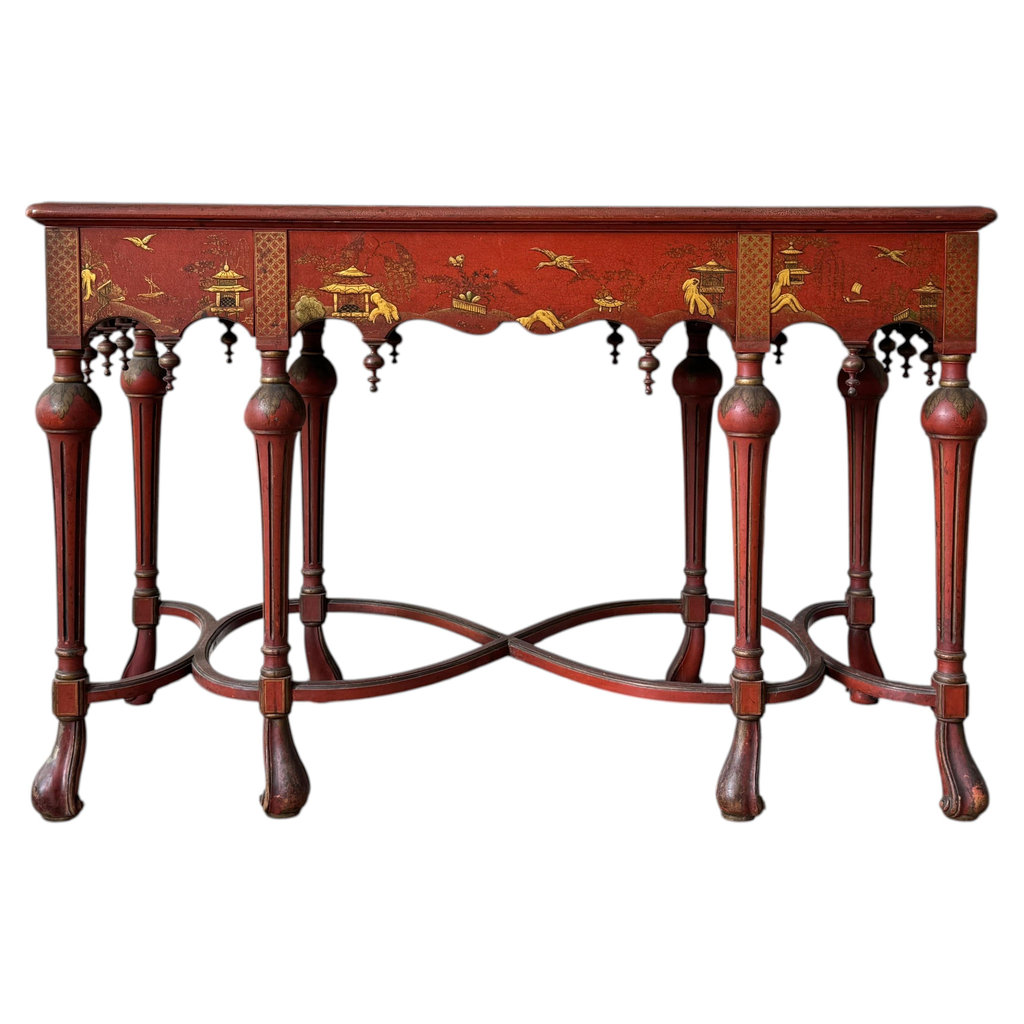Red Lacquered Chinoiserie Side Table For Sale