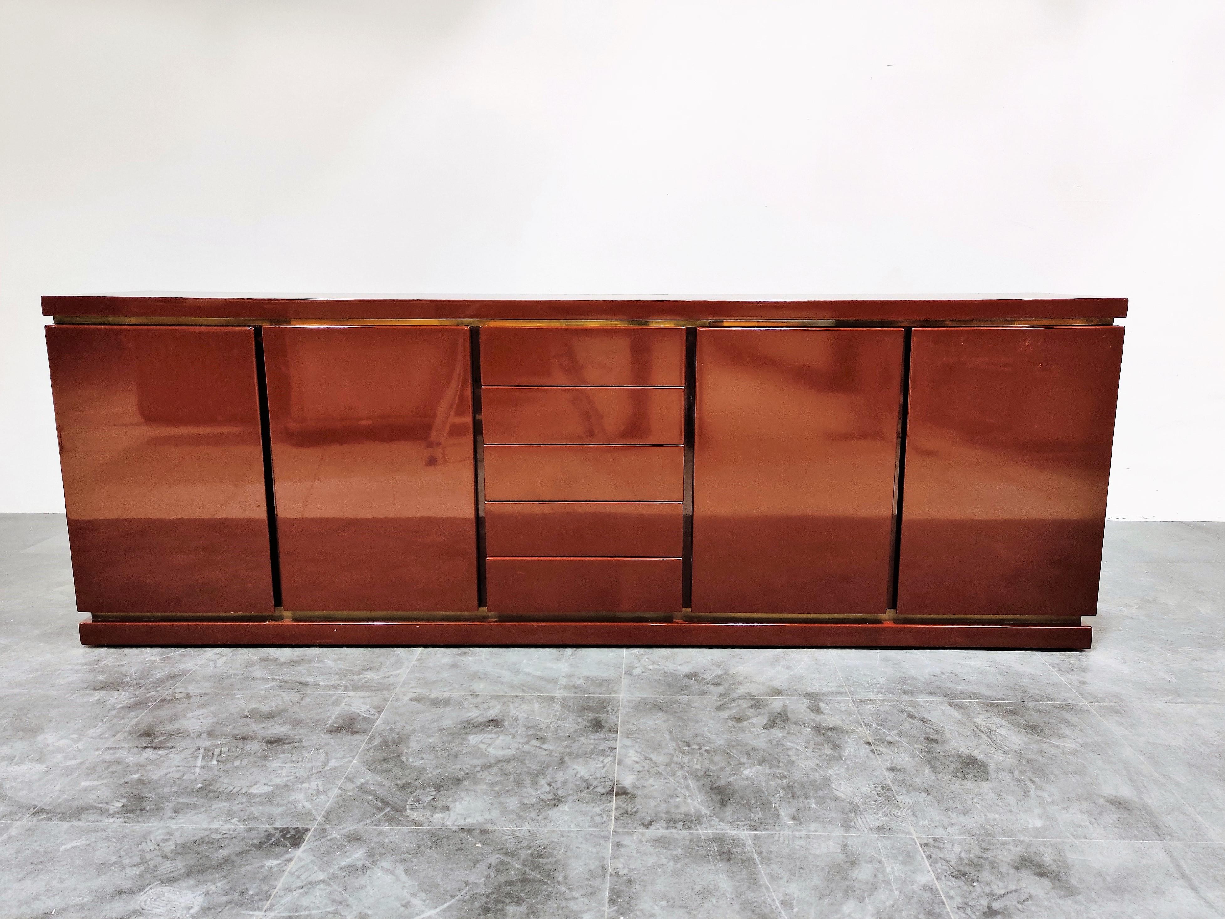 French Red Lacquered Credenza by Jean Charles, 1970s