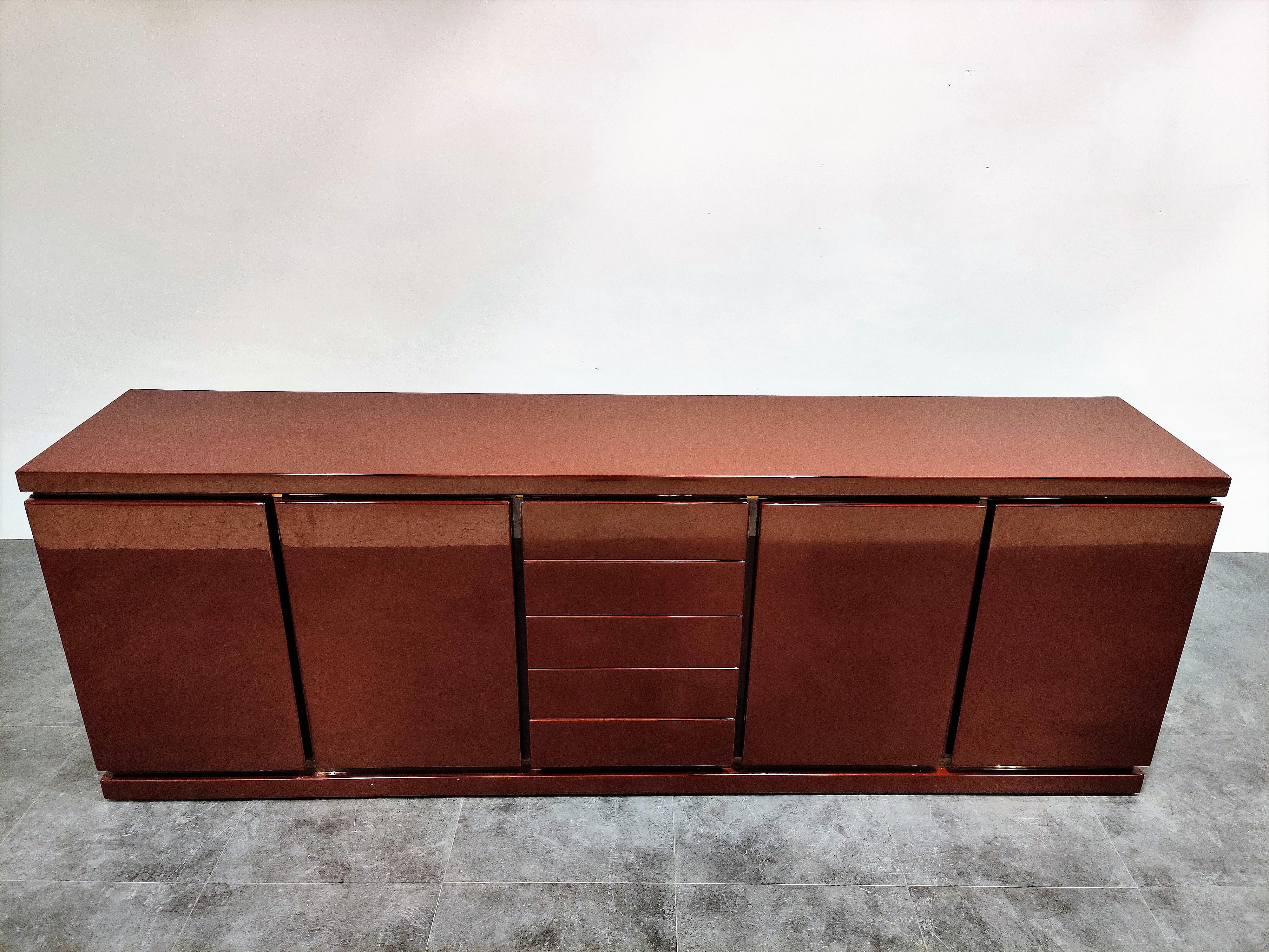 Red Lacquered Credenza by Jean Charles, 1970s In Good Condition In HEVERLEE, BE