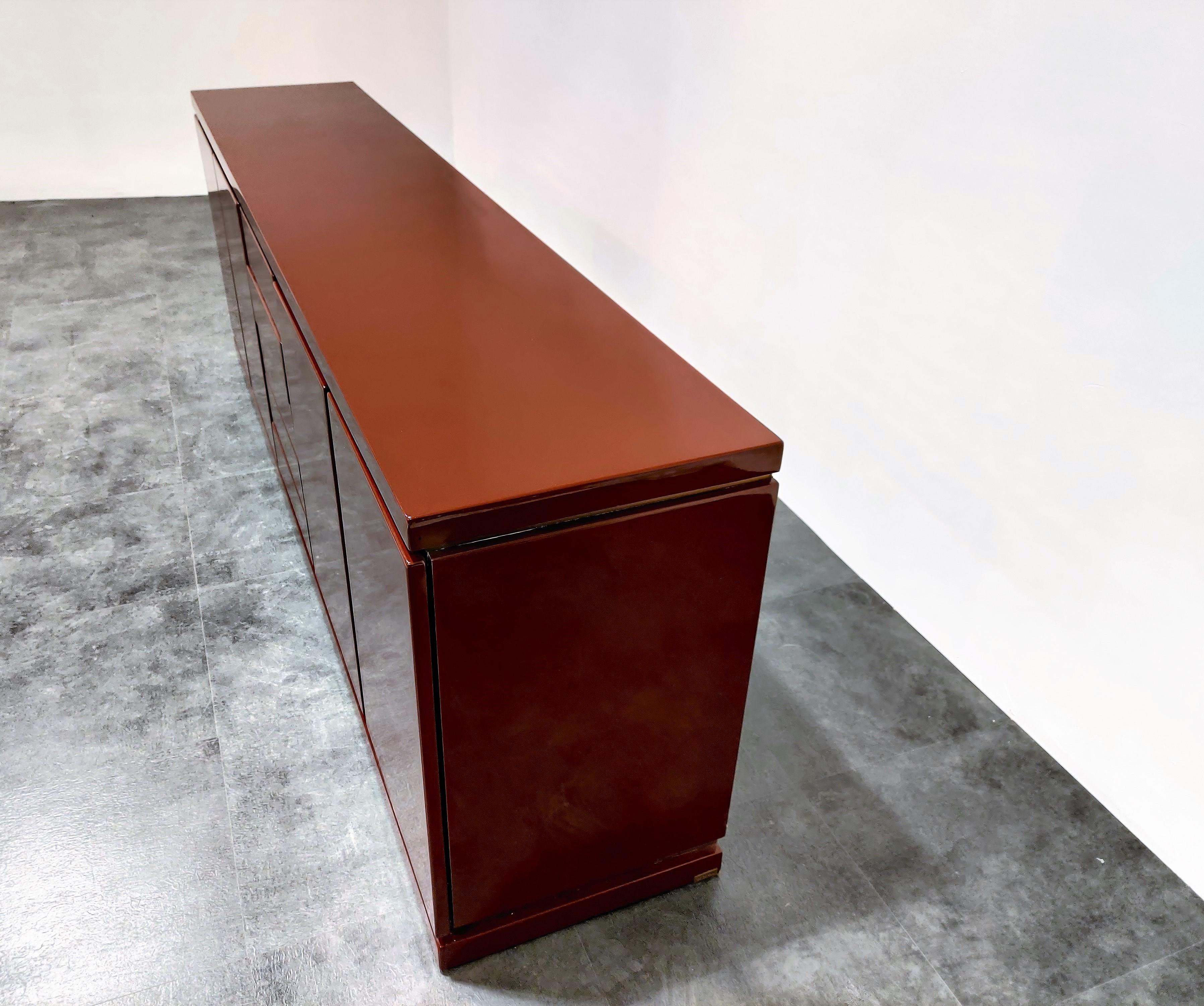 Brass Red Lacquered Credenza by Jean Charles, 1970s