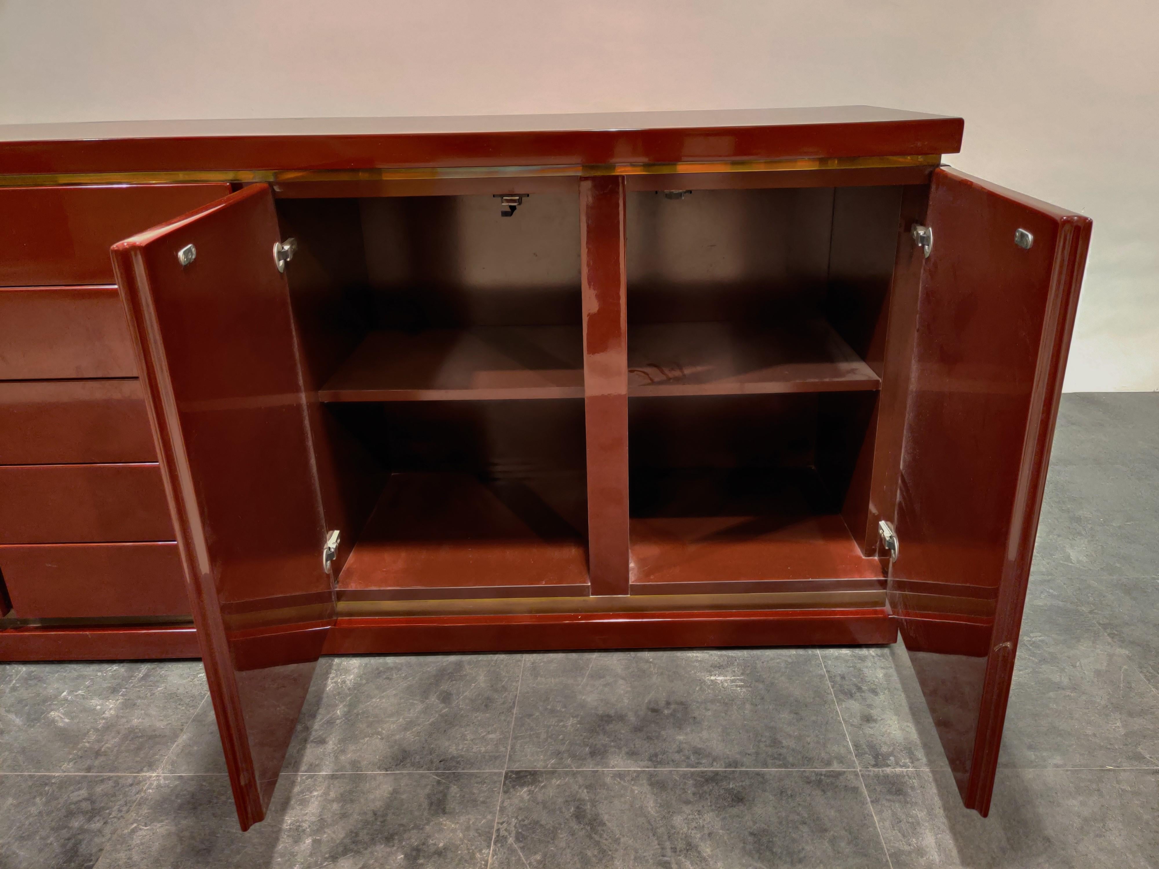 Red Lacquered Credenza by Jean Charles, 1970s 1