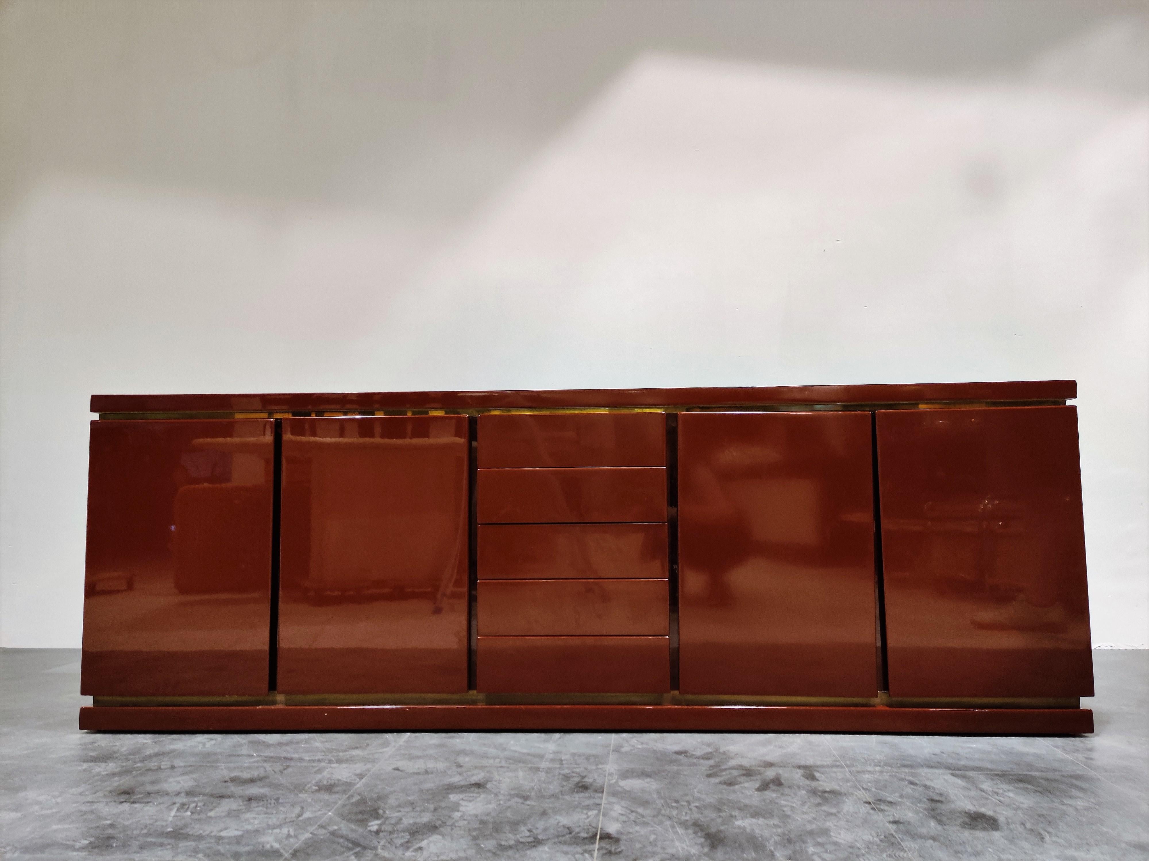 Red Lacquered Credenza by Jean Charles, 1970s 2