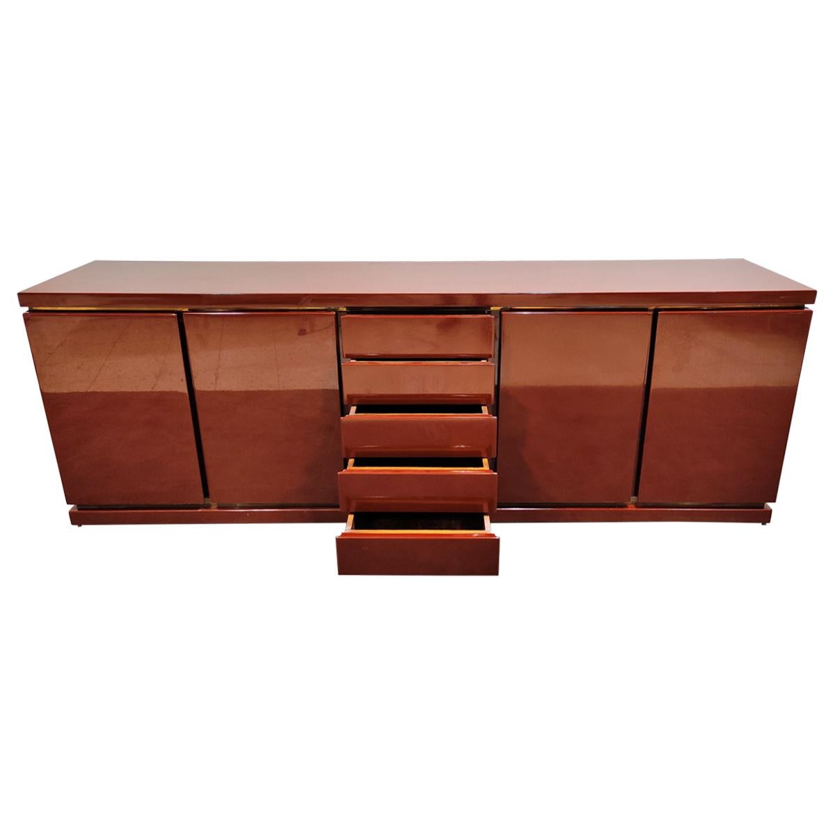 Red Lacquered Credenza by Jean Charles, 1970s