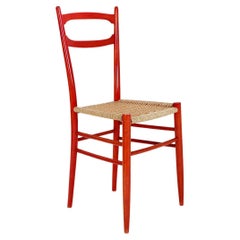 Red lacquered Decorative "Superleggera" Gio Ponti Style Side Chair, 1960s